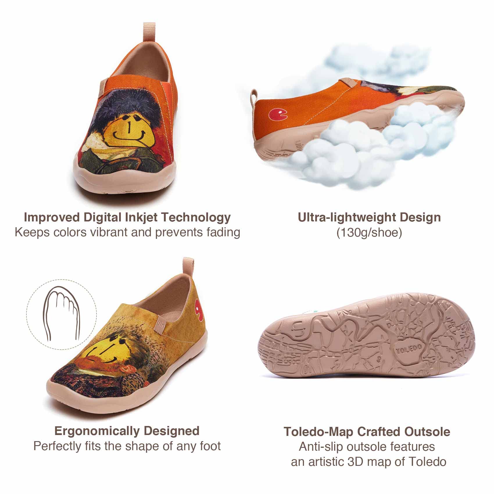 UIN Men's Slip-On Canvas Sneakers - Lightweight Comfortable Walking Shoes for Casual Wear & Travel - Hand-Painted Artistic Loafers for Everyday Use, Work & Outdoor Activities