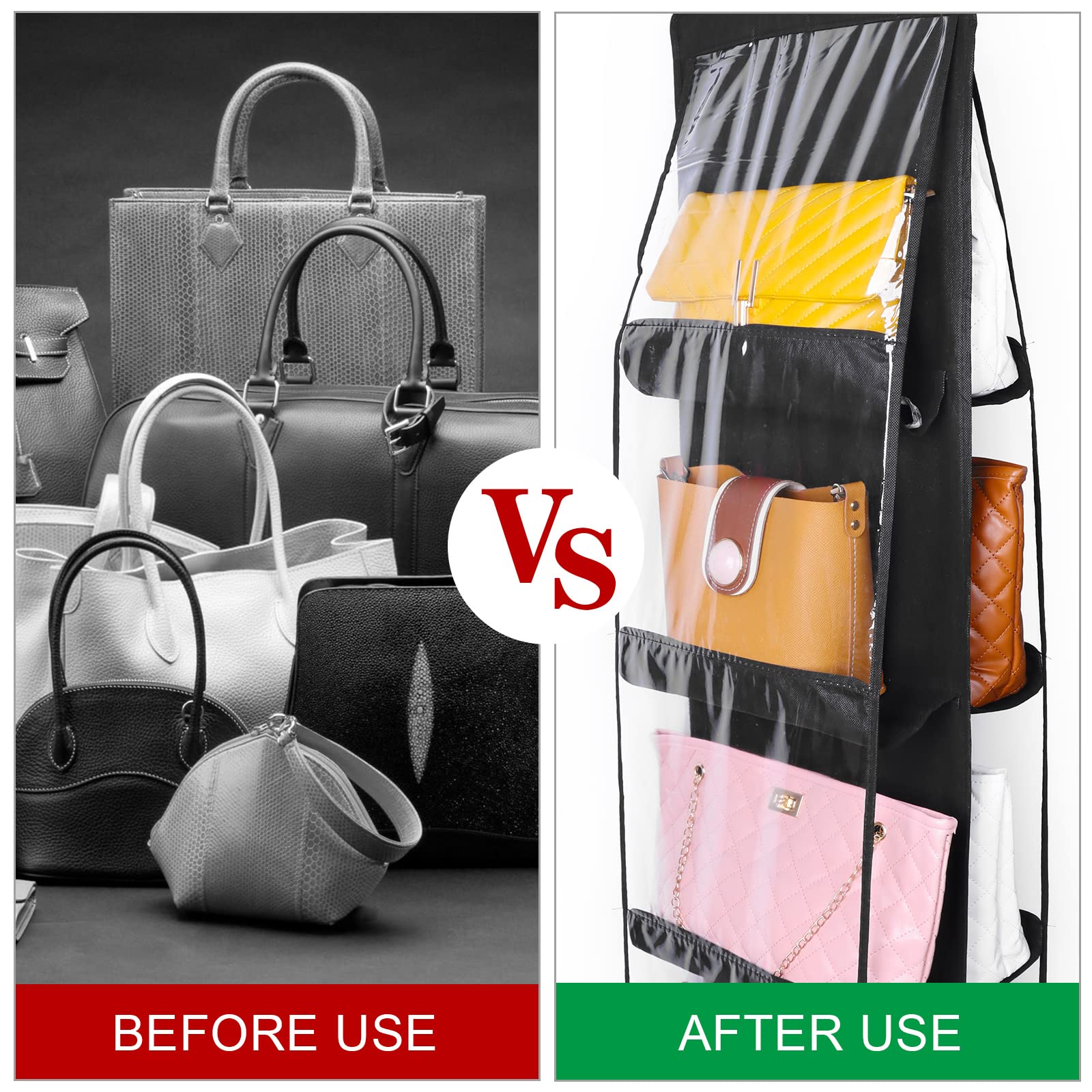 Dust-Proof Hanging Handbag Organizer with 8 Large Pockets - Space Saving Purse & Clutch Storage for Closet & Wardrobe - Perfect for Small Spaces & Travel Organization