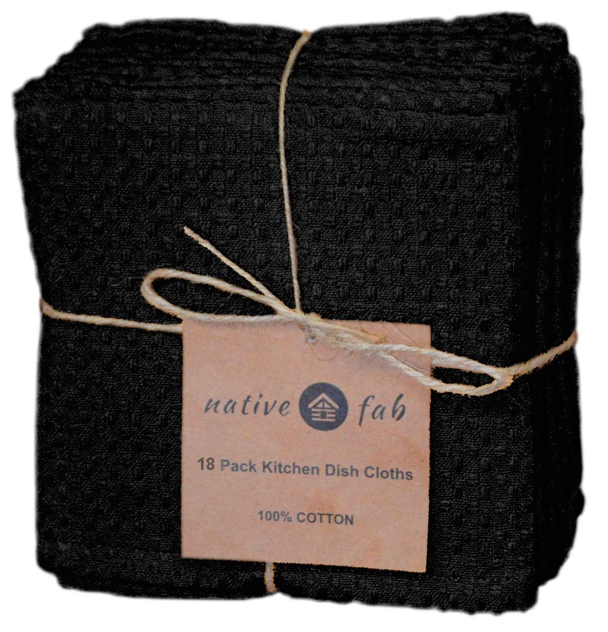 18 Pack Premium Cotton Dish Cloths - 12x12 Inch Super Absorbent & Washable Kitchen Towels for Cleaning, Dish Drying & Spills - Ideal for Home Kitchen, Restaurants & Bars (Black)
