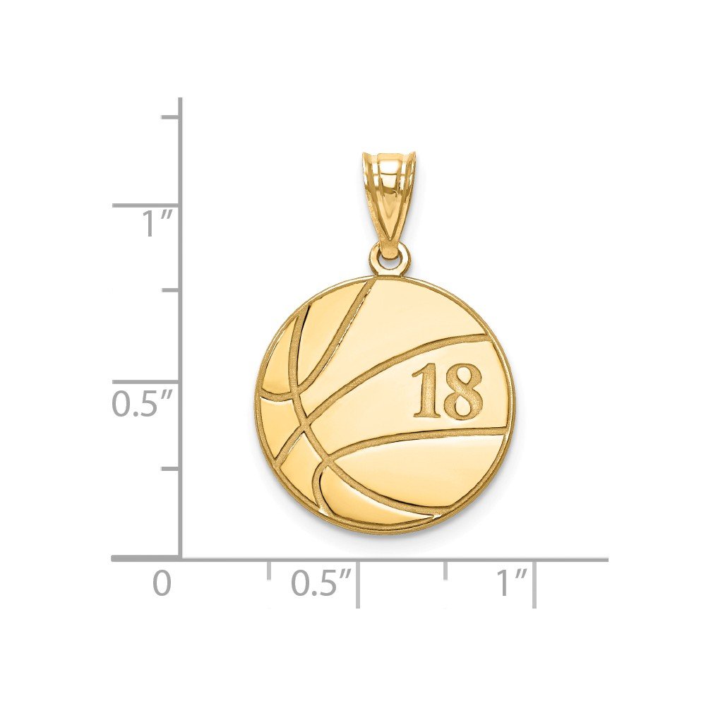 10k Yellow Gold Laser Engraved Basketball Number & Name Pendant Charm - Perfect for Sports Fans, Gifts & Jewelry Collections