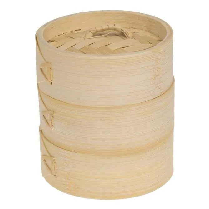 2-Tier Mini Bamboo Steamer Basket Set for Dumplings, Dim Sum & Vegetables - Perfect for Asian Cooking, Healthy Meal Prep & Kitchen Gifts