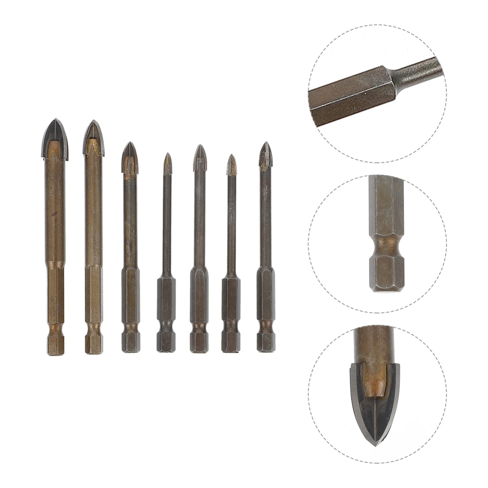 HEMOTON 7-Piece Tile Drill Bit Set - Spiral Carbide Drill Bits for Brick, Ceramic & Porcelain - Electric Auger Compatible - Perfect for DIY Home Renovation, Garden Projects & Masonry Work