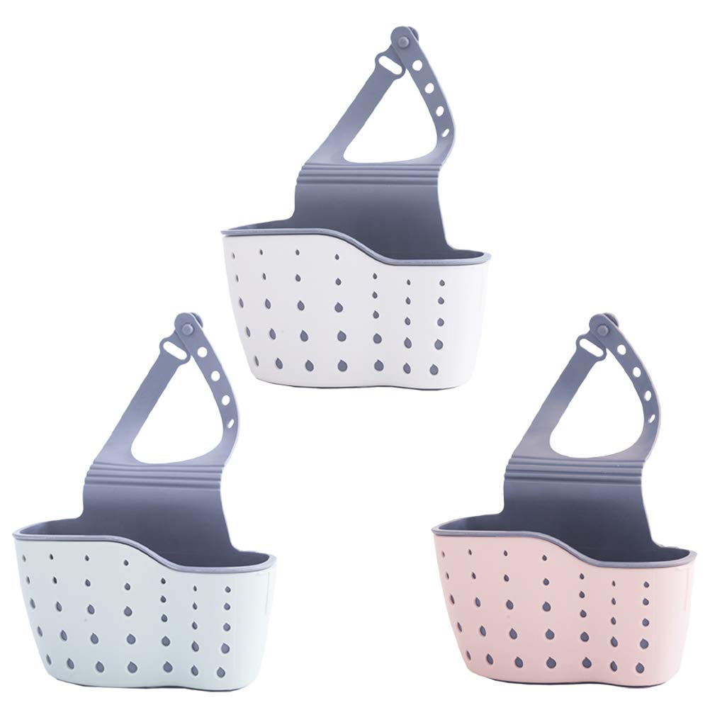 Cabilock 3-Piece Storage Basket Set - Hanging Organizer for Kitchen & Bathroom Sink, Faucet Drain Rack - Space Saving Home Organization (Blue, Beige, Pink) - Perfect for Small Spaces, Under Sink Storage & Bathroom Essentials Organization