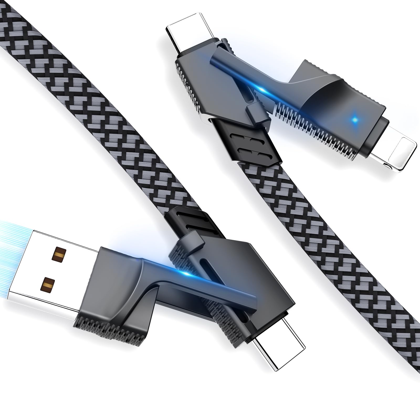 2-Pack 4-in-1 USB C Cable Set - 60W Fast Charging Braided Cable (6FT) with Lightning/USB-C/USB-A Ports - Compatible with iPhone 16/15/14 Pro Max/Plus, iPad, Samsung Galaxy, MacBook - Perfect for Home, Office & Travel Charging
