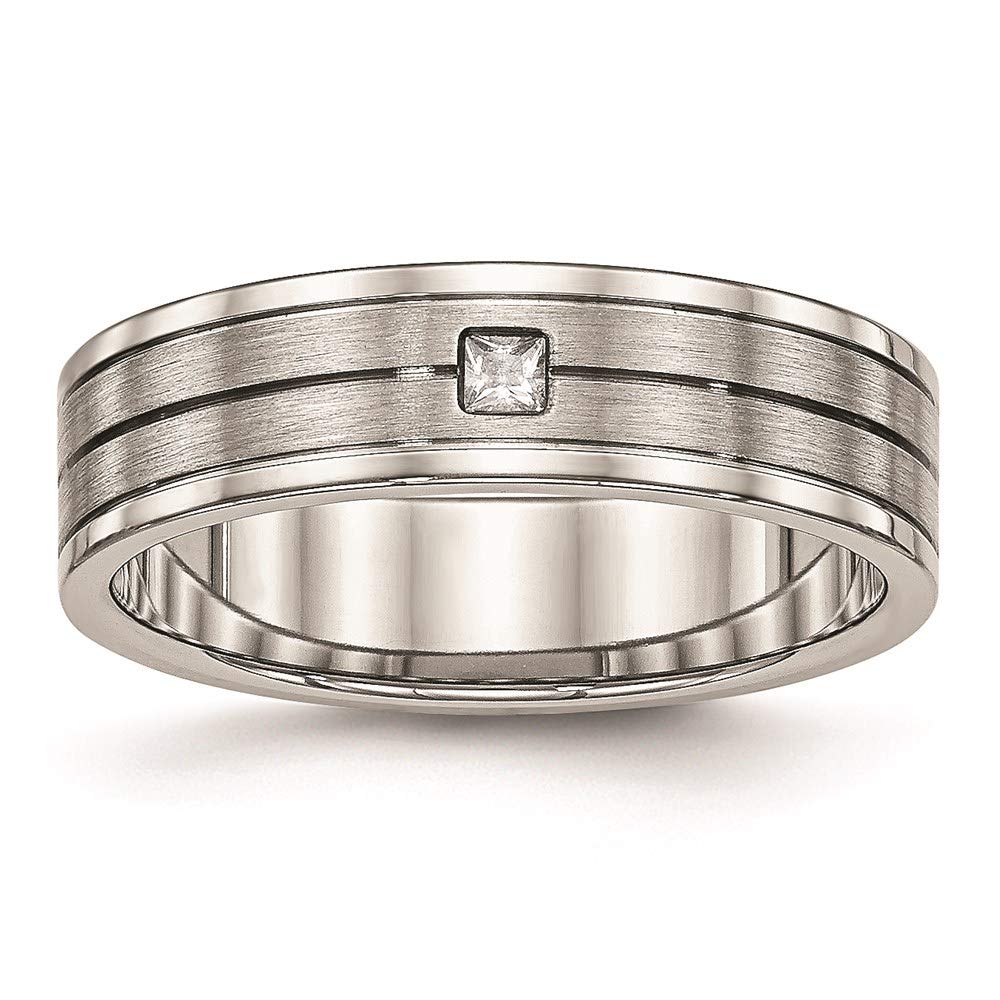 Brushed Stainless Steel Cubic Zirconia Ring for Women - Size 12 | Elegant Gift & Everyday Wear