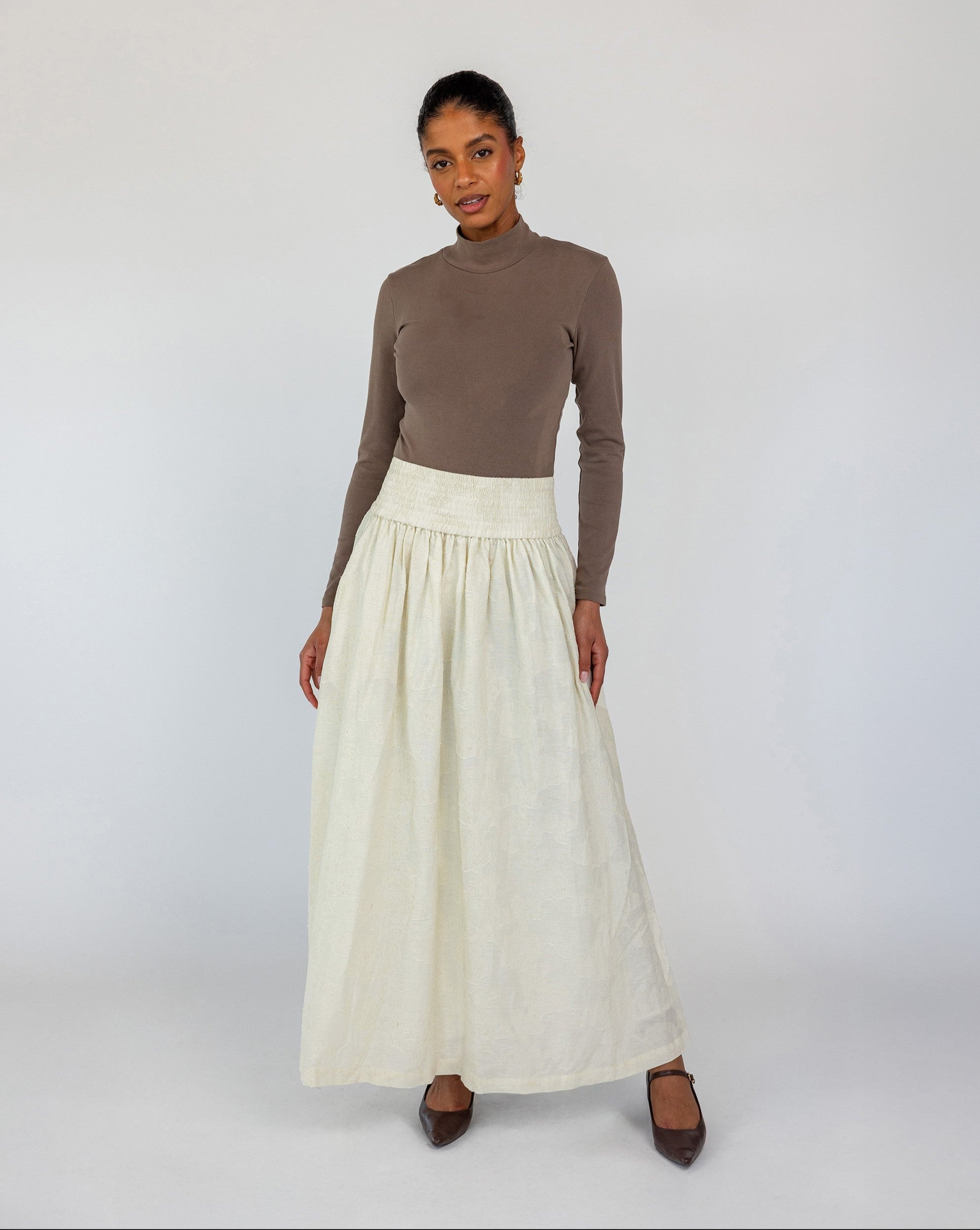 Textured Smocked Waist Skirt for Women - Flowy Midi Skirt with Elastic Waistband - Perfect for Summer Outfits, Beach Vacations & Boho Style