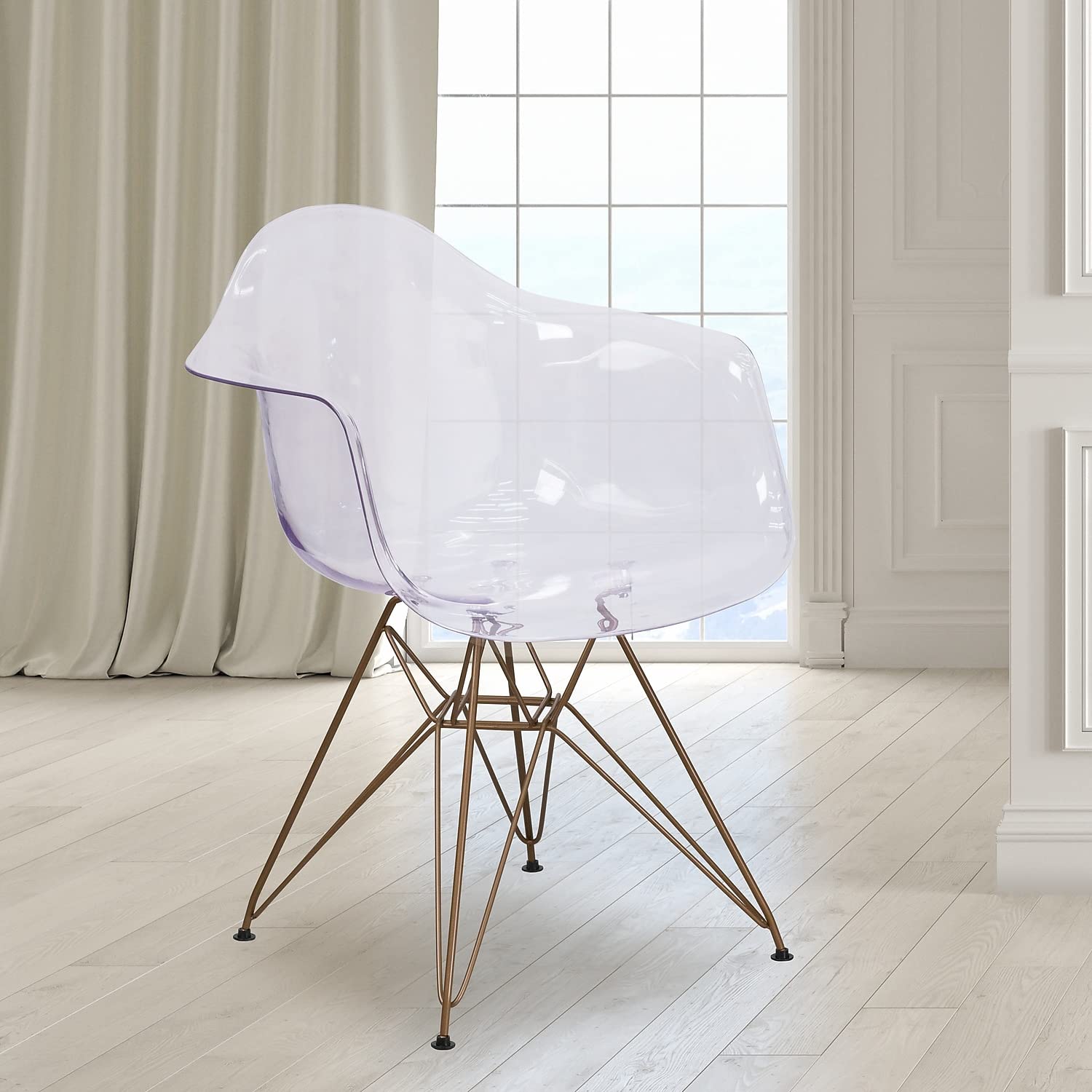 Flash Furniture Allure Series Transparent Acrylic Side Chair with Gold Metal Base - Modern Dining, Office, or Conference Room Seating