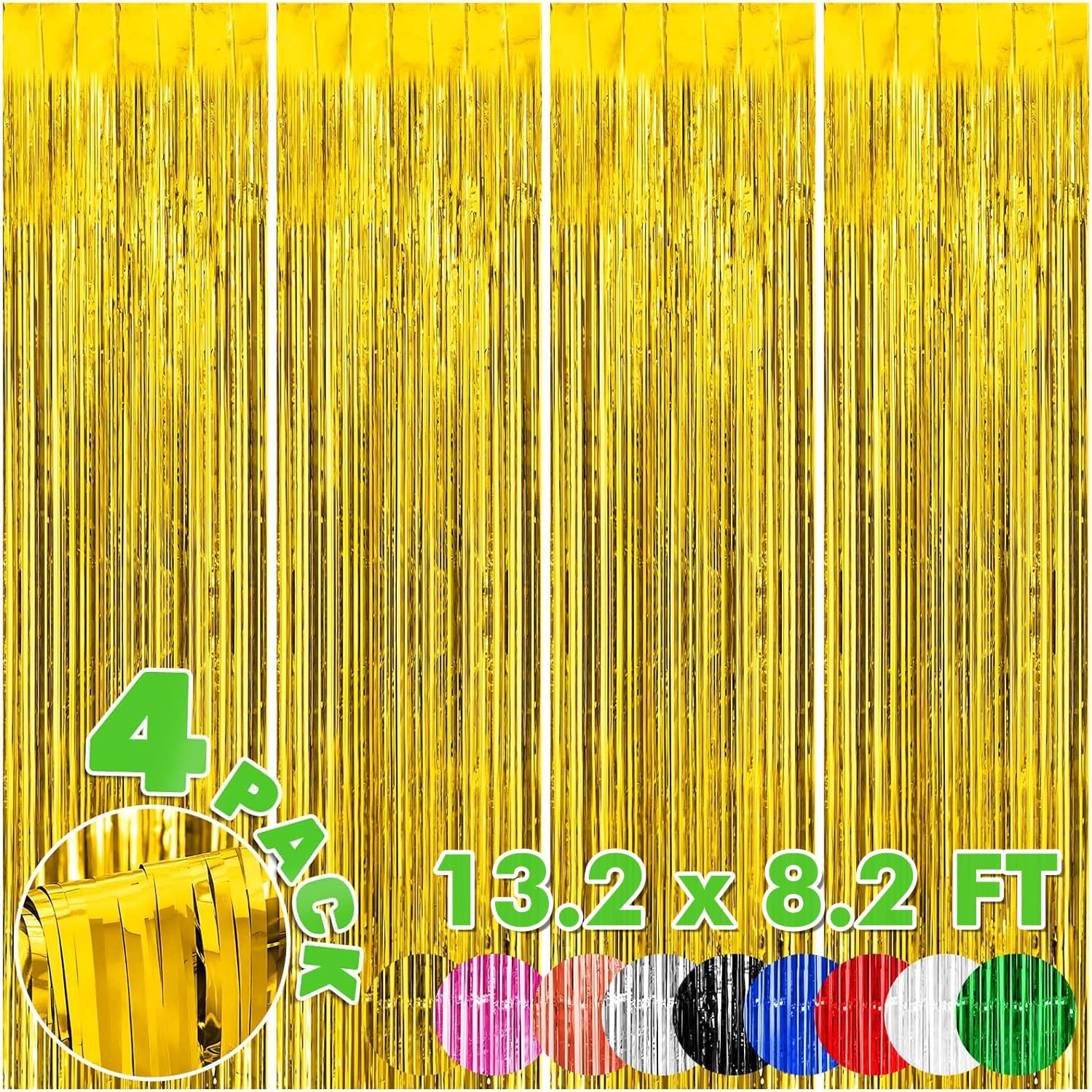 4-Pack Gold Foil Fringe Backdrop Curtains for Party Decorations - Tinsel Streamers for Birthday, Graduation, Unicorn & Mermaid Themed Parties | Perfect for Wall Decor, Photo Booths & Event Backdrops
