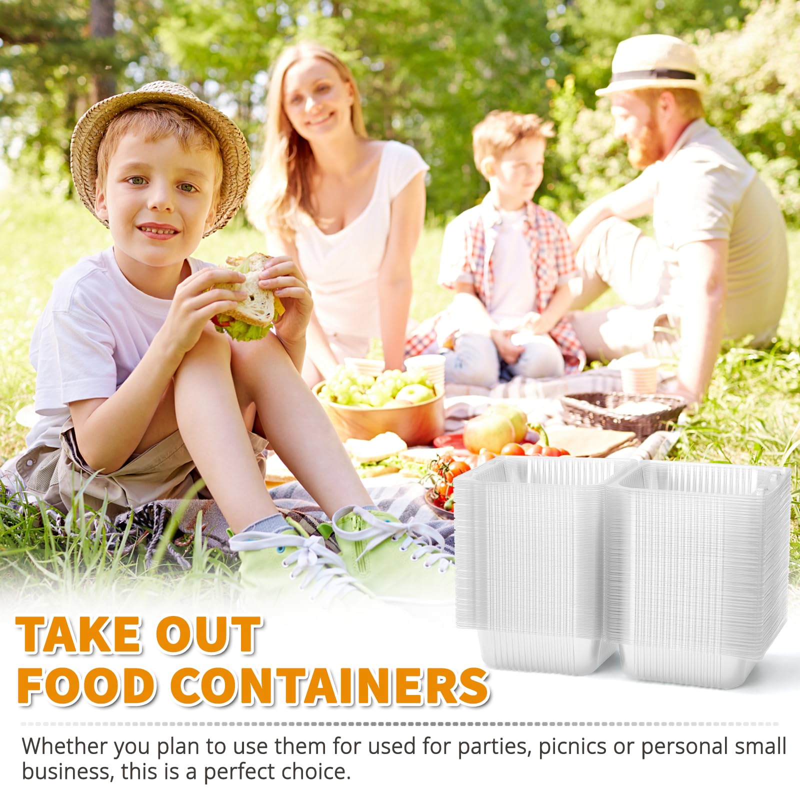 50 Pack Clear Plastic Clamshell Food Containers - Square Cake Slice Containers with Hinged Lids | Disposable To-Go Boxes for Cookies, Desserts, Fruits, Salads & Sandwiches | Perfect for Bakery, Party Favors, Catering & Meal Prep