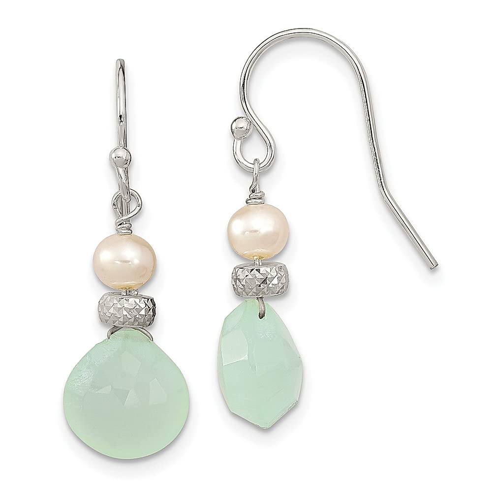 925 Sterling Silver Chalcedony Freshwater Pearl Drop Earrings for Women - Elegant Dangle Chandelier Jewelry Gift for Her - Perfect for Weddings, Parties & Special Occasions