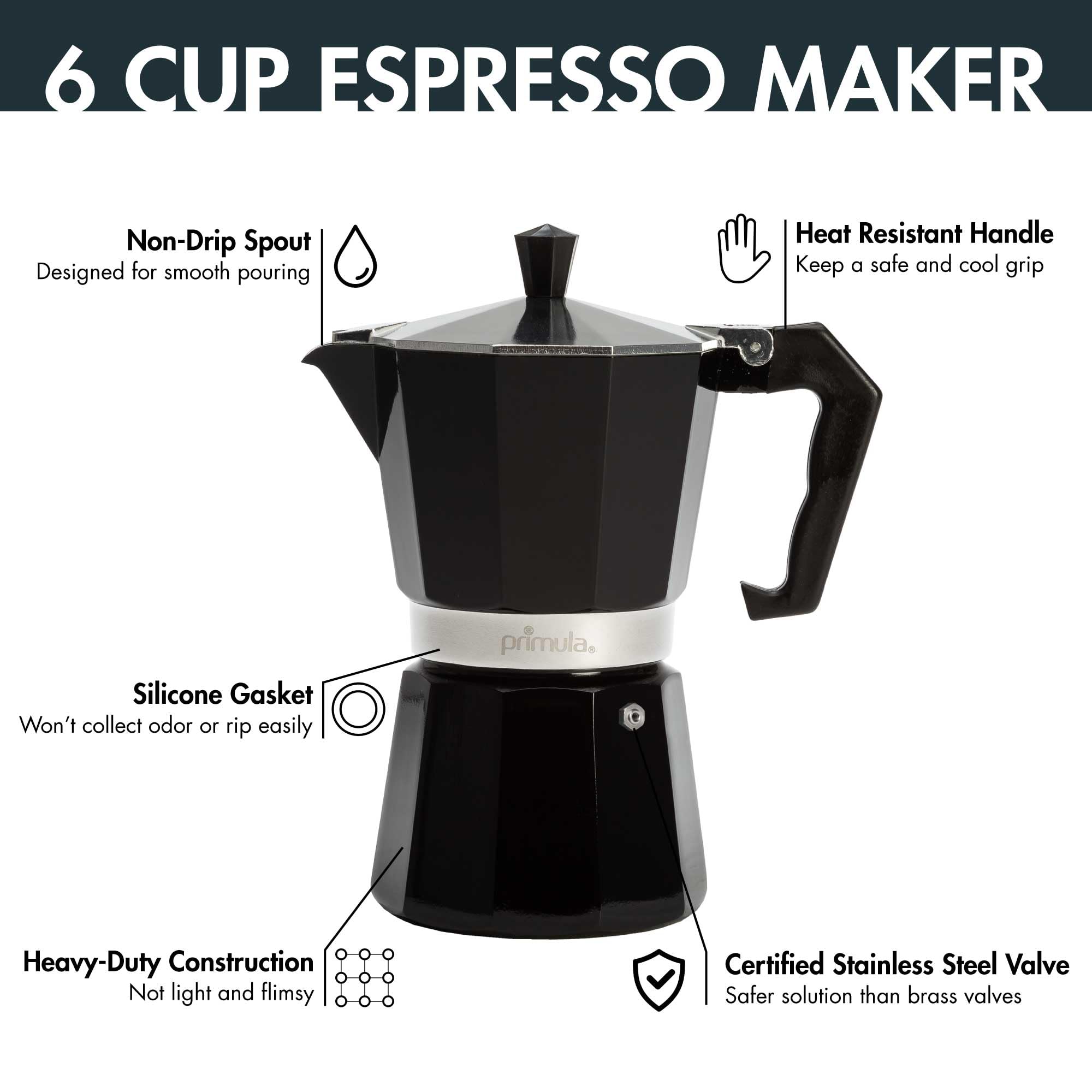 Primaria Classic Stovetop Espresso Maker - 6 Cup Italian Moka Pot for Brewing Rich Coffee & Cuban Café, Durable Aluminum Stove Coffee Maker for Home & Office Use, Perfect for Espresso Lovers & Baristas
