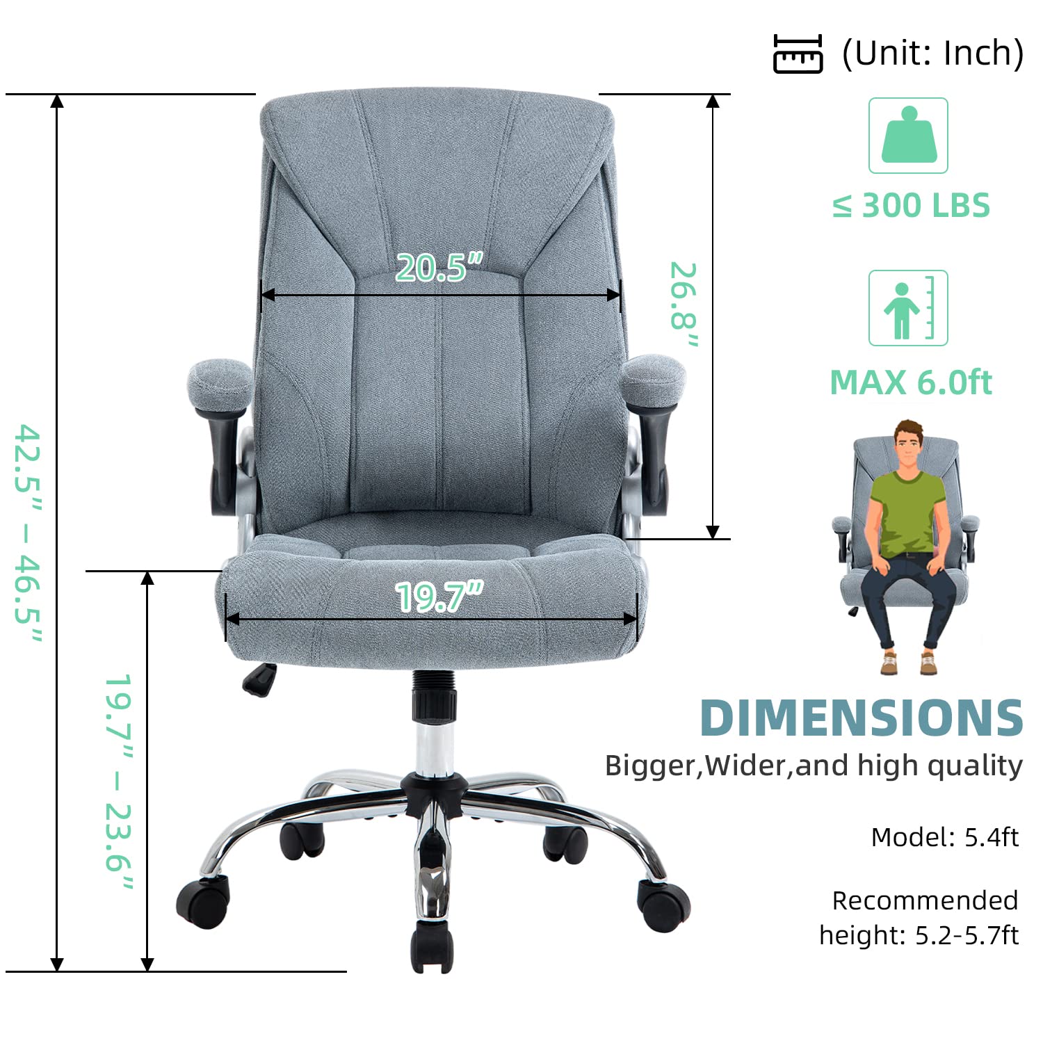 YAMASORO Ergonomic Executive Office Chair with Flip-Up Arms, Lumbar Support & Wheels - Comfortable Swivel Task Chair for Home & Office Workspace - Gray
