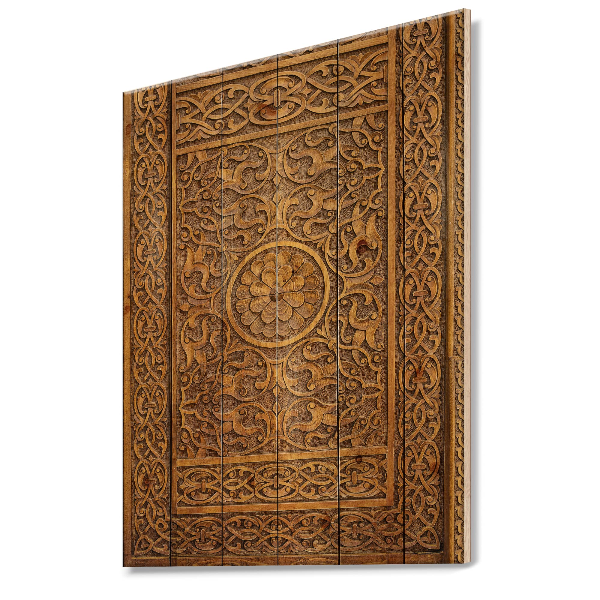 Handcrafted Wooden Wall Art - Traditional Carved Wood Door Design, Large Abstract Brown Wood Panel Decor for Living Room, Bedroom & Office | Natural Pine Wood Wall Hanging Art