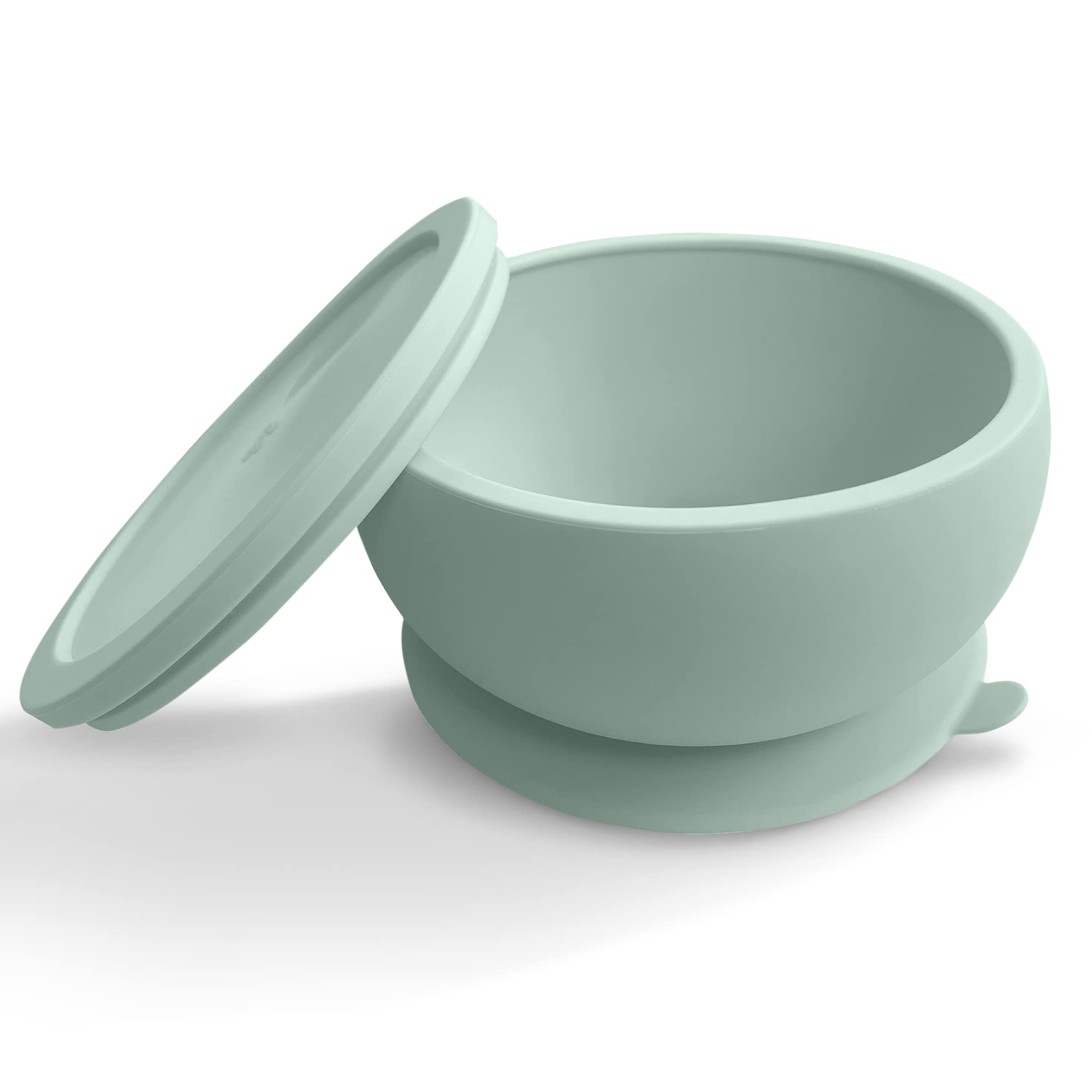 Octopod Silicone Baby Suction Bowl with Lid - Non-Slip Toddler Feeding Bowl, BPA-Free Food Grade Silicone, Spill-Proof Design for Babies 6-24 Months - Perfect for Highchair, Travel & Mess-Free Meals (Sage Green)