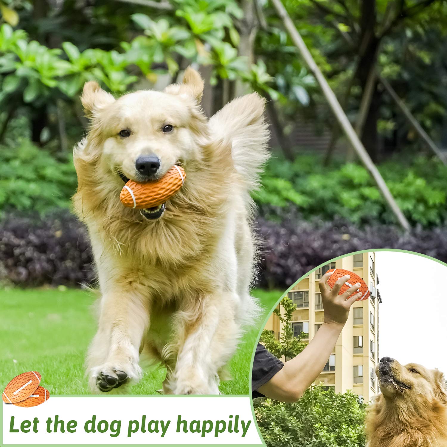 Durable Squeaky Rubber Dog Ball Toy - Floating Football Chew Toy for Aggressive Chewers, Interactive Training & Fetch Games (Orange) - Perfect for Outdoor Play, Pool Fun & Puppy Teething Relief