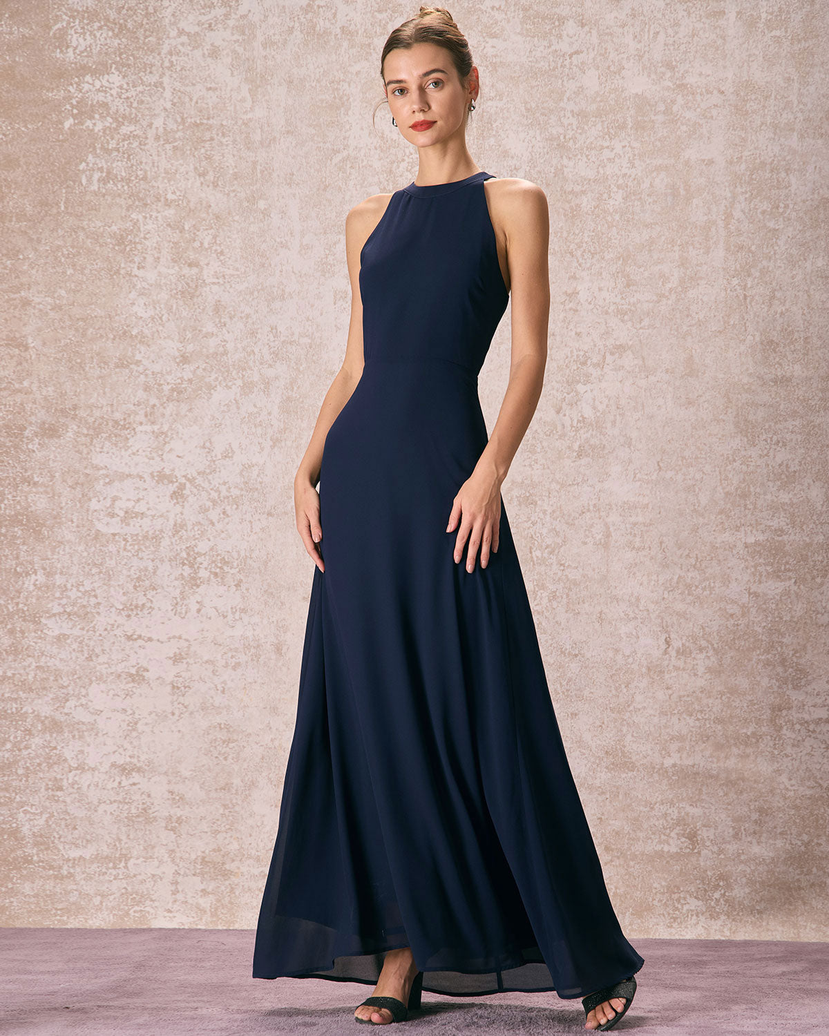 Elegant Navy Blue Halter Neck Bowknot Maxi Dress for Women - Perfect for Beach Vacations, Summer Parties & Date Nights