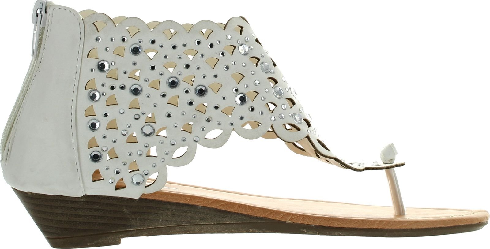 Women's T-Strap Rhinestone Gladiator Sandals - Roman Style Flat Party Shoes (Size 7, White) | Perfect for Weddings, Evening Events & Summer Fashion