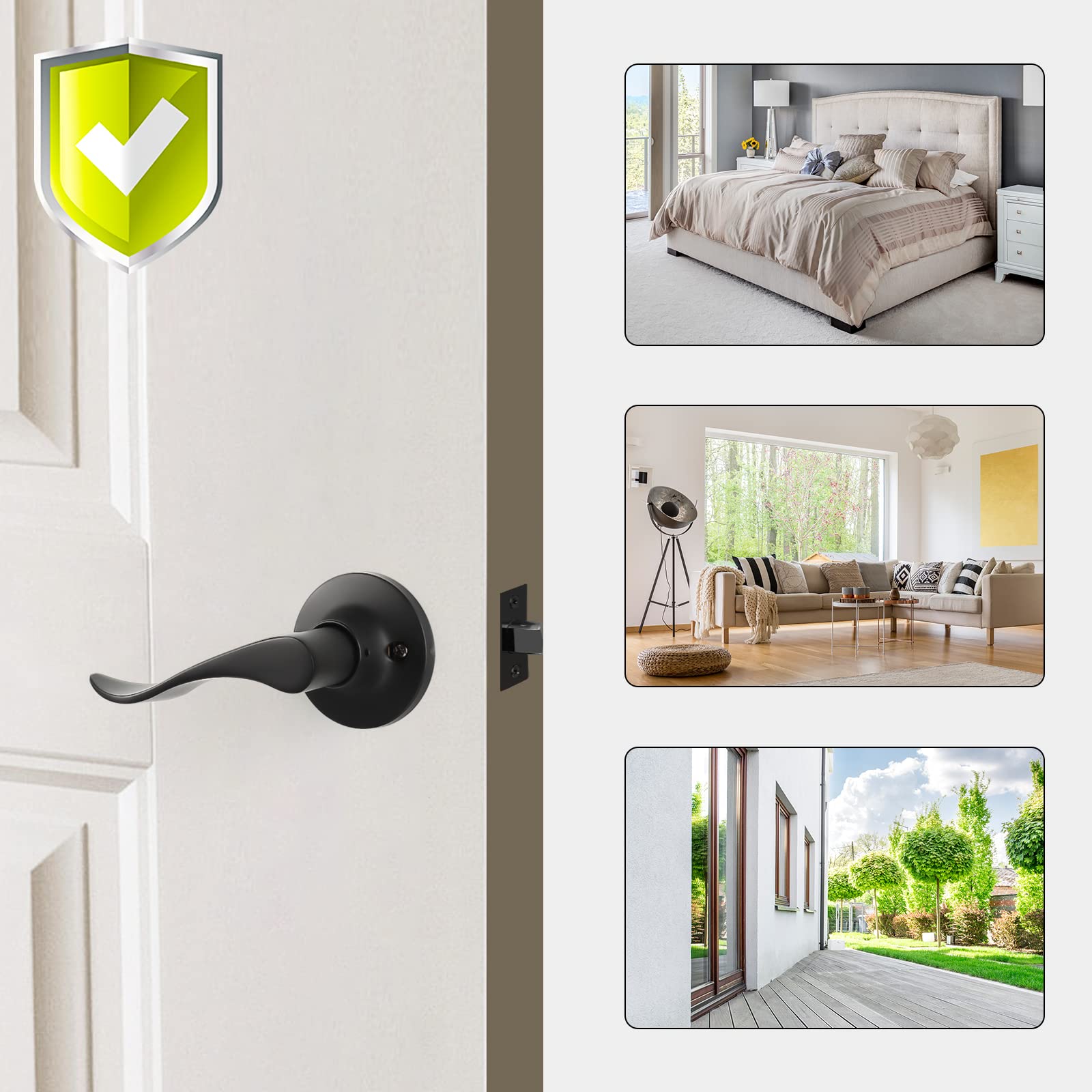 Haidms Matte Black Front Door Handle Set - Single Cylinder Entry & Exterior Door Lever with Reversible Handle for Left/Right Hand Doors | Durable & Stylish for Home, Office & Commercial Buildings