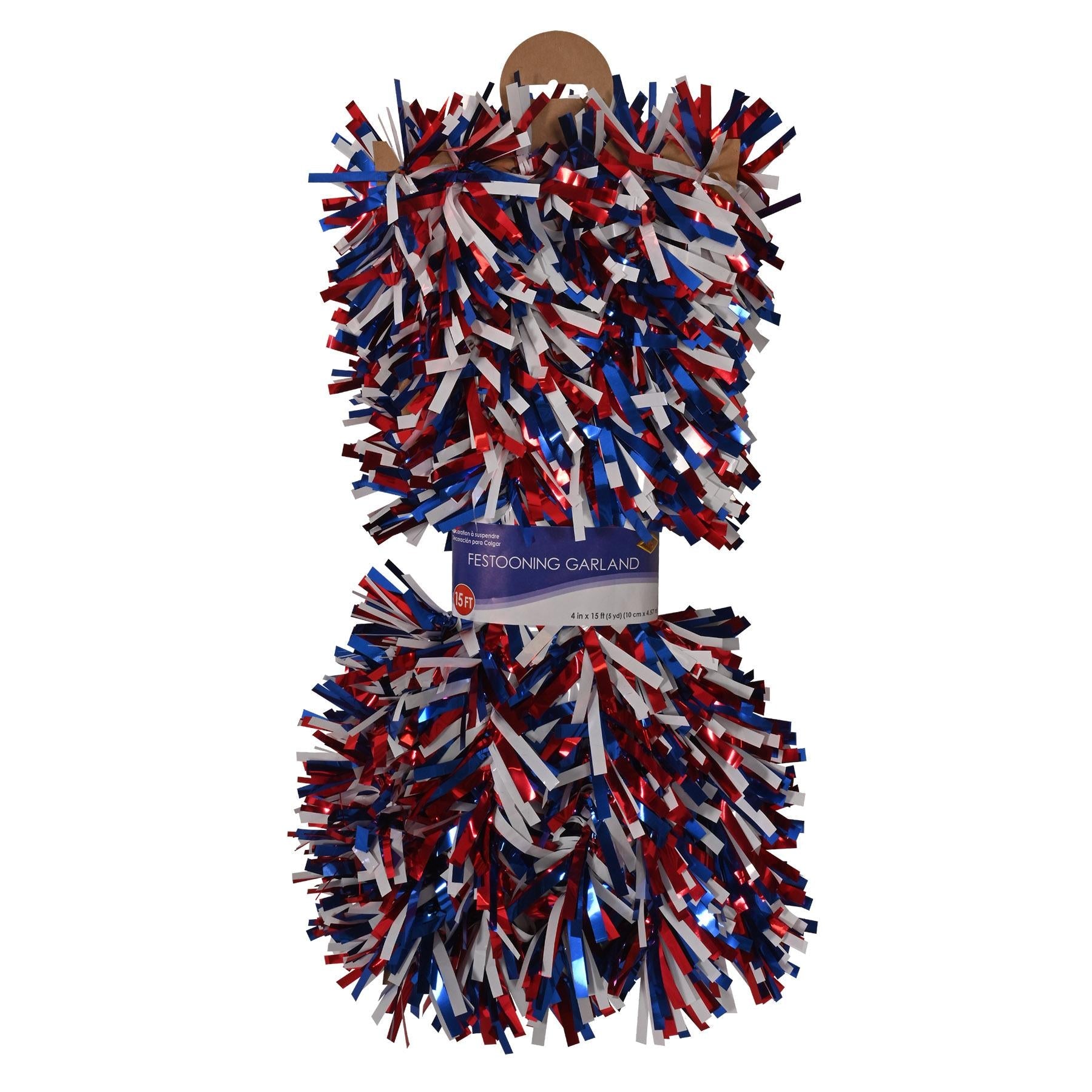 12 Pack Beistle 6-Ply Metallic Party Garland - Red, White & Blue Patriotic Decor for Independence Day, Christmas & Birthday Celebrations