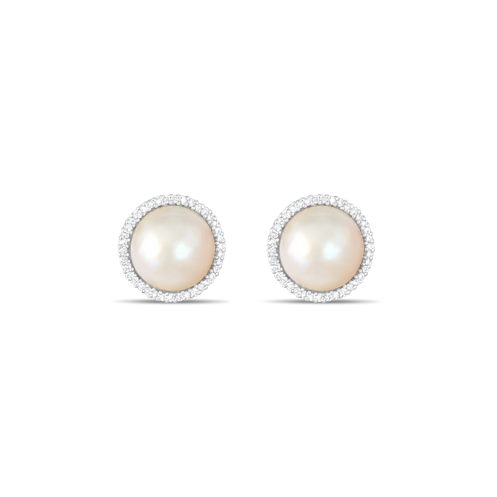 1 Carat Freshwater Pearl Diamond Halo Omega Clip-On Earrings for Women - Elegant Bridal Jewelry, Wedding Party Accessories & Special Occasion Gifts
