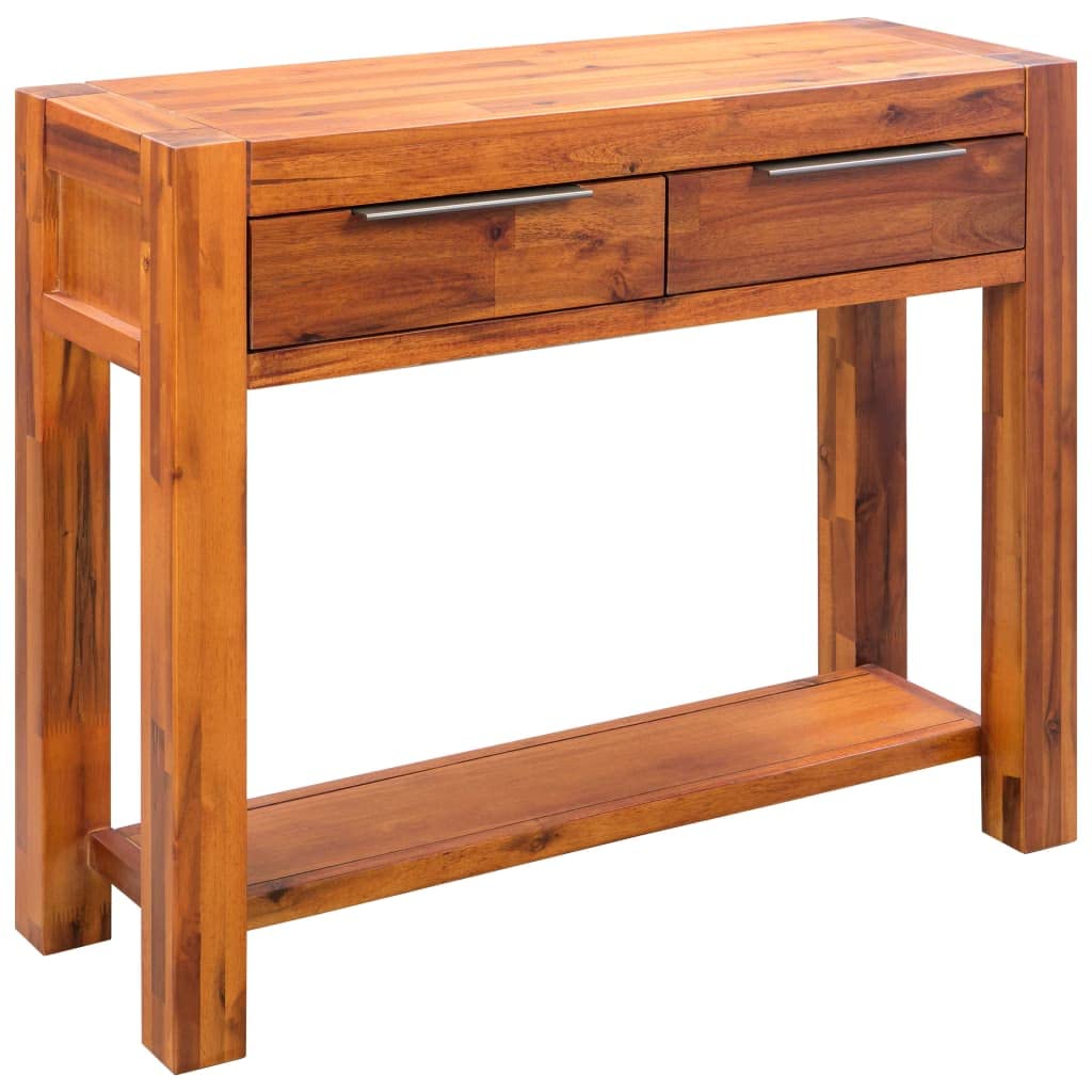 Solid Acacia Wood Console Table with 2 Drawers - 33.8