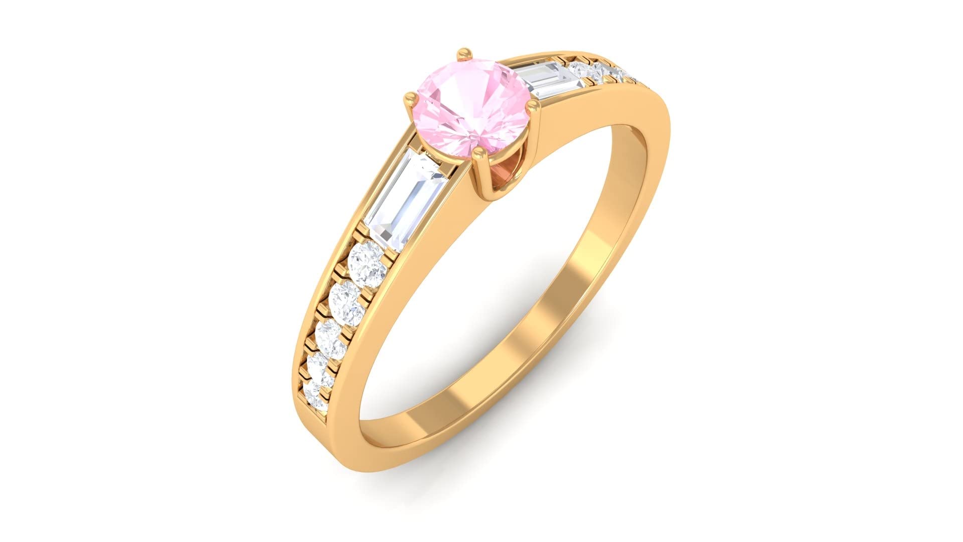 3/4 CT Rose Quartz Engagement Ring with Diamond Accent - 14K Solid Gold Round Cut Solitaire Ring for Women | Perfect for Proposals, Anniversaries & Romantic Gifts