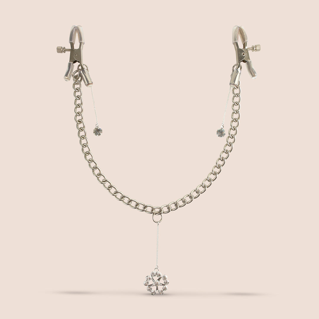 Fetish Fantasy Crystal Nipple Clamps - Adjustable Silver Jewelry for Sensual Play, BDSM Accessories & Adult Intimacy | Perfect for Couples Play, Role Play & Sensual Enhancement