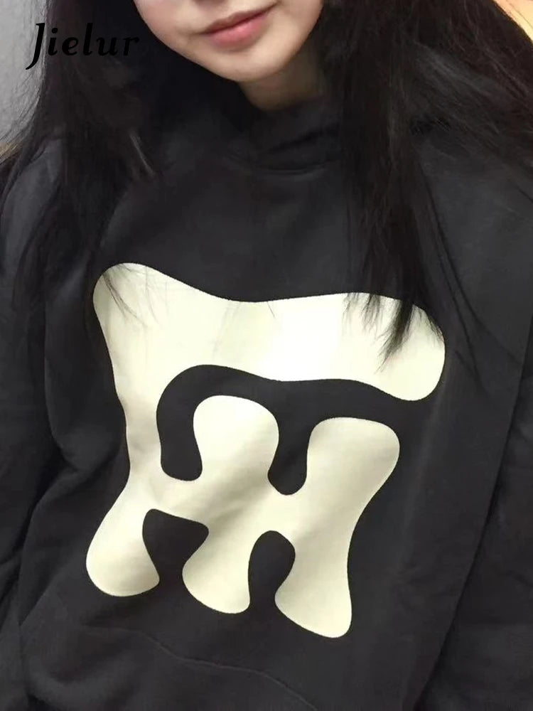 Black O-Neck Printed Women's Hoodies - Fashion Casual Pullover Sweatshirt with Pockets for Women | Office Wear, Street Style & Everyday Comfort