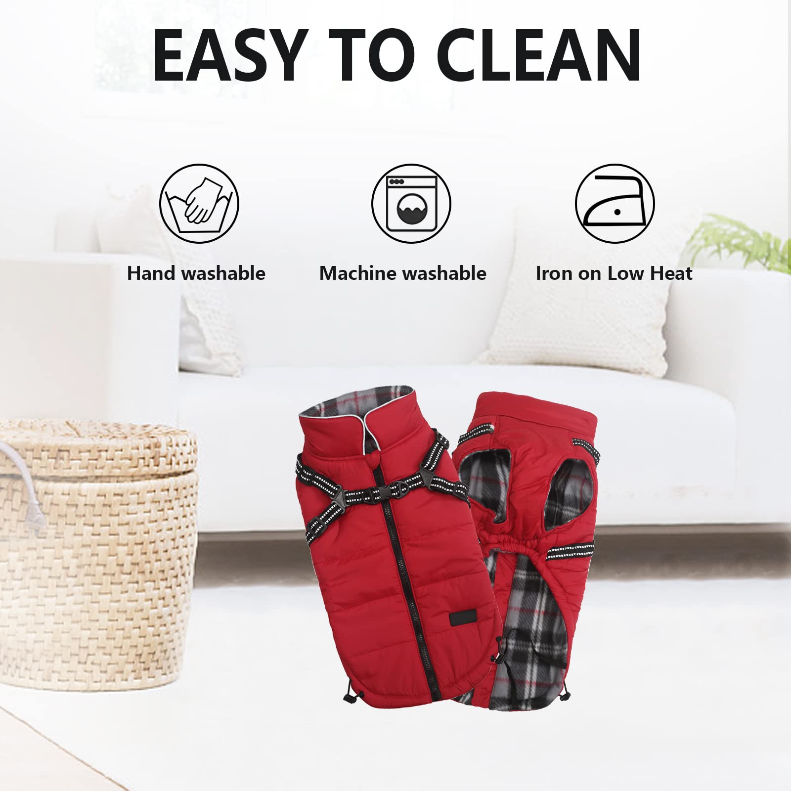 Waterproof Padded Dog Coat with Harness - Winter Warm Puppy Jacket for Small & Medium Breeds (Red, Large) - Perfect for Halloween, Christmas & Outdoor Adventures