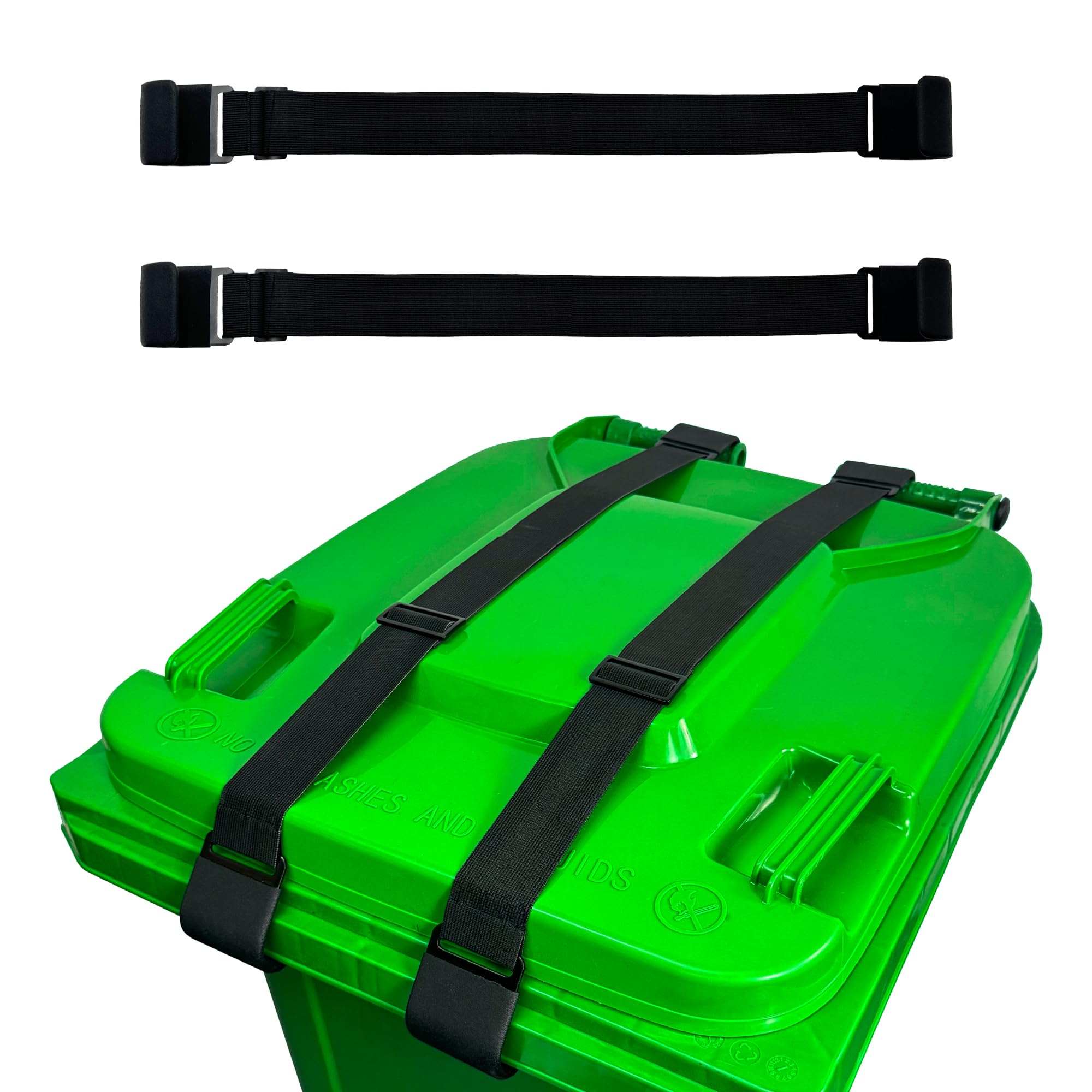 2-Pack Metal Double-Claw Non-Slip Trash Can Locks - Adjustable Garbage Bin Straps for Raccoons, Dogs & Small Animals - Durable & Easy-to-Install Lid Locks (Black) - Perfect for Outdoor Bins, Camping & Wildlife Areas