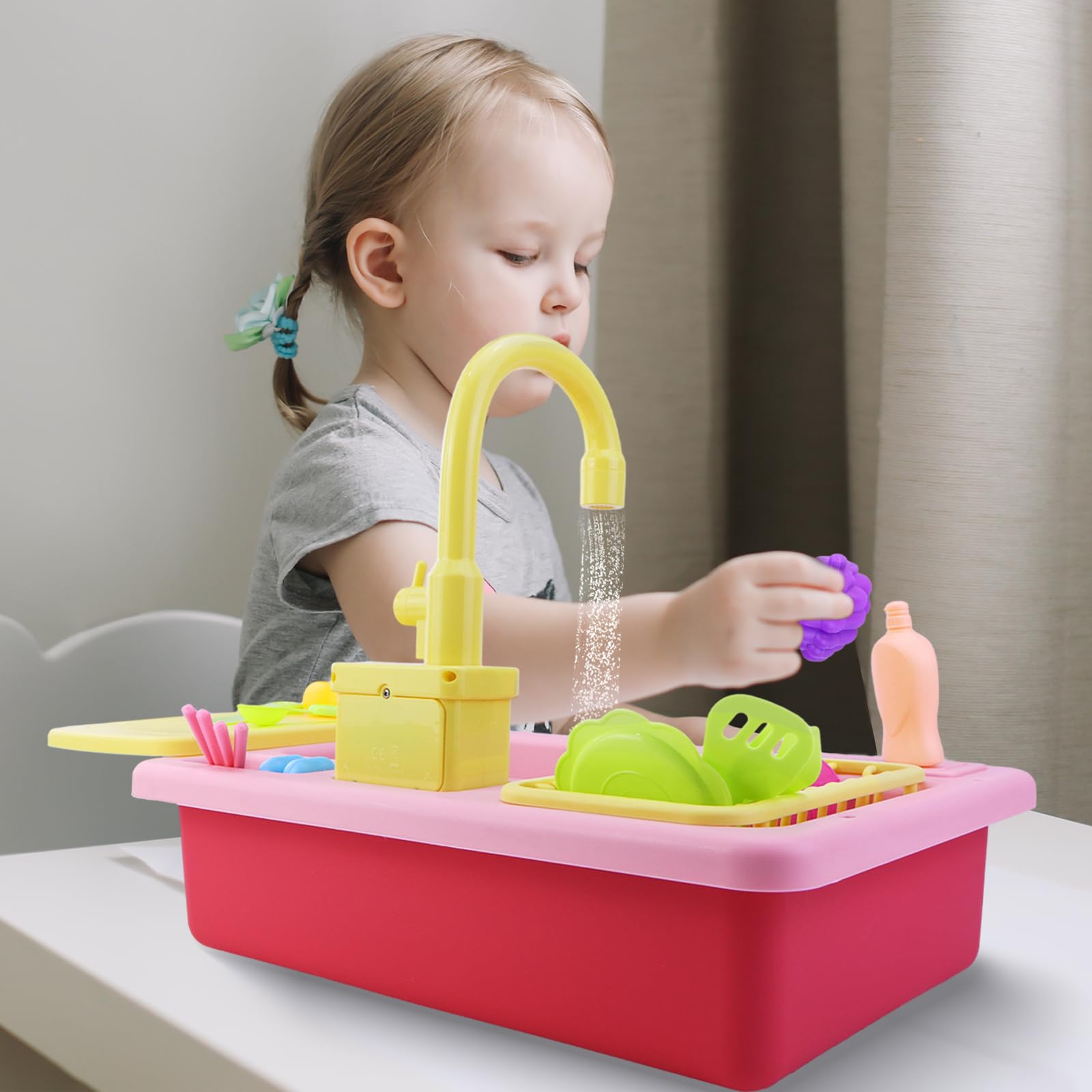 Kids Pretend Play Sink Toy with Running Water & Electric Dishwasher - Real Water Cycle Kitchen Sink for Toddlers, Role Play House Toy for Boys & Girls - Perfect for Imaginative Play, Preschool Learning & Indoor Activities