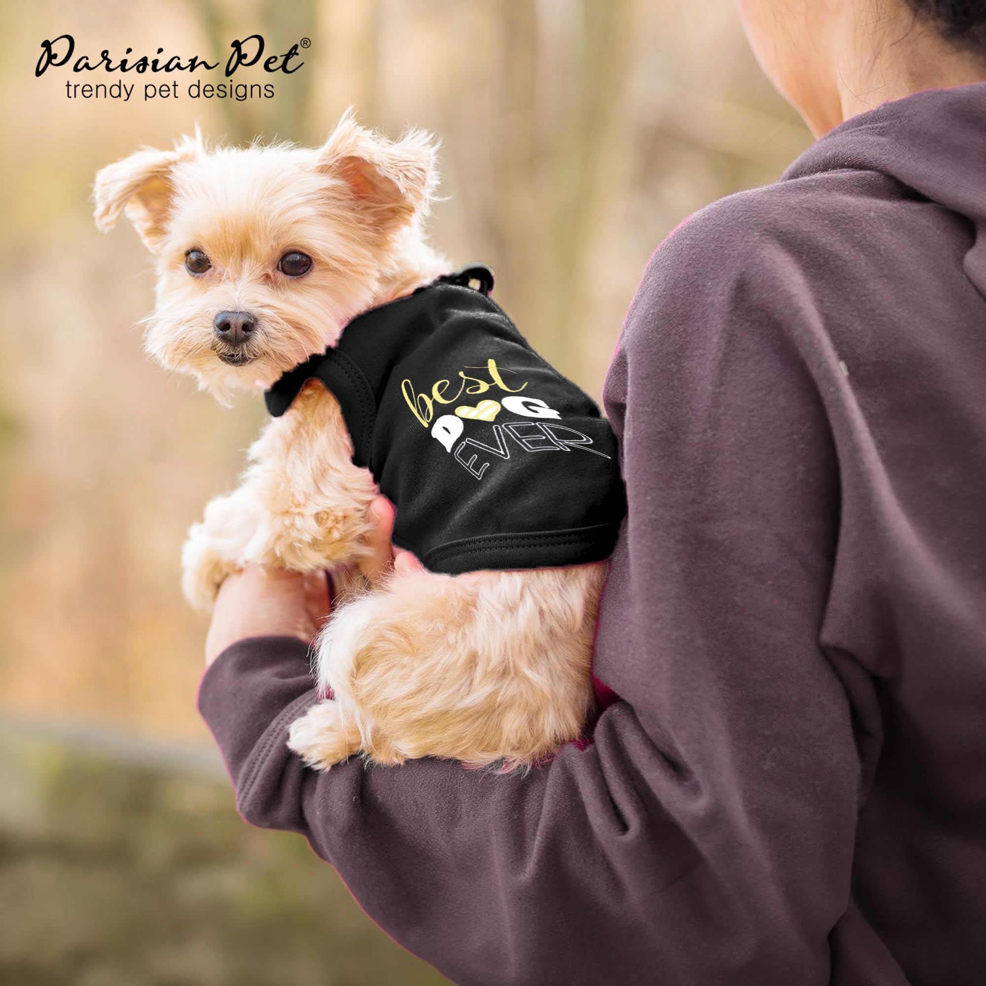 Best Dog Ever Embroidered Parisian Pet Dog T-Shirt | Pure Cotton Sleeveless Black Tee for Small Dogs | Lightweight & Machine Washable Dog Clothes | Perfect for Daily Walks, Pet Parties & Photo Shoots - XS Size