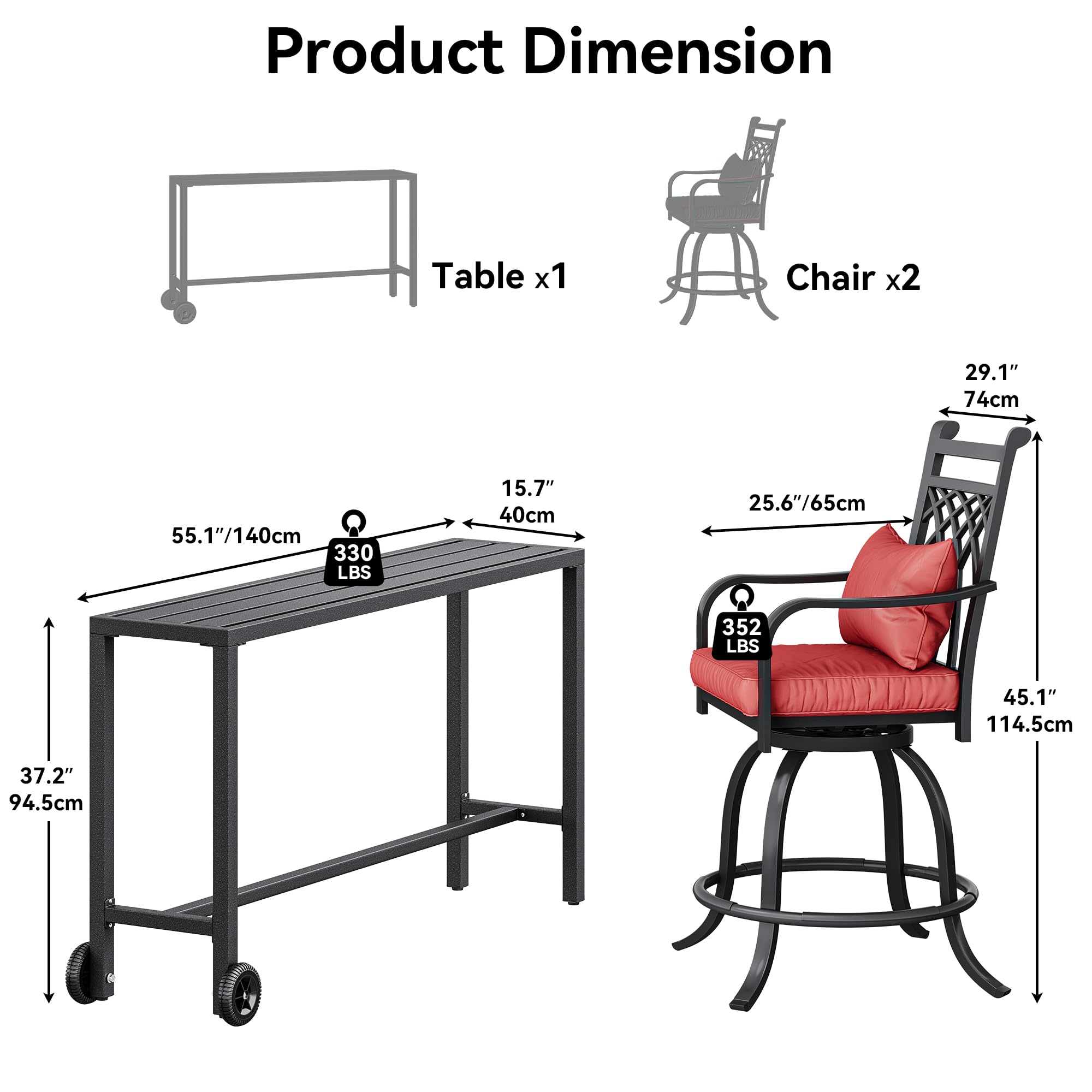 YITAHOME 3-Piece Outdoor Bar Set - 55