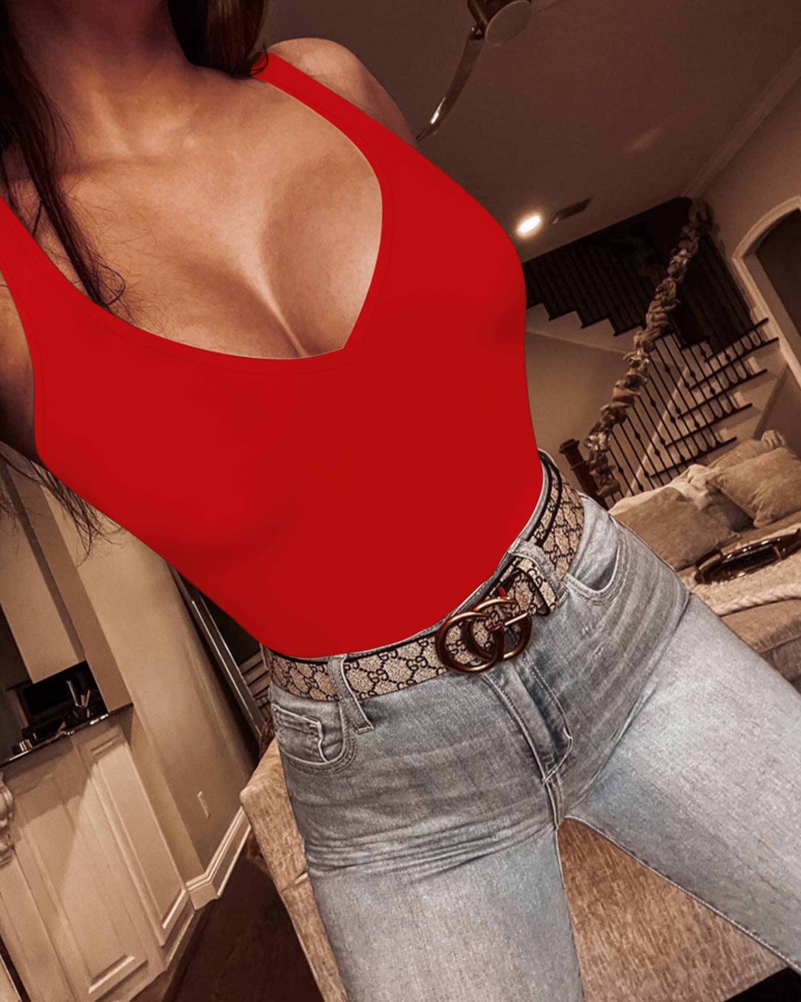 Women's Square Neck Sleeveless Tank Top Bodysuit - Stretchy Comfort Fit Casual Wear for Summer, Yoga, and Layering