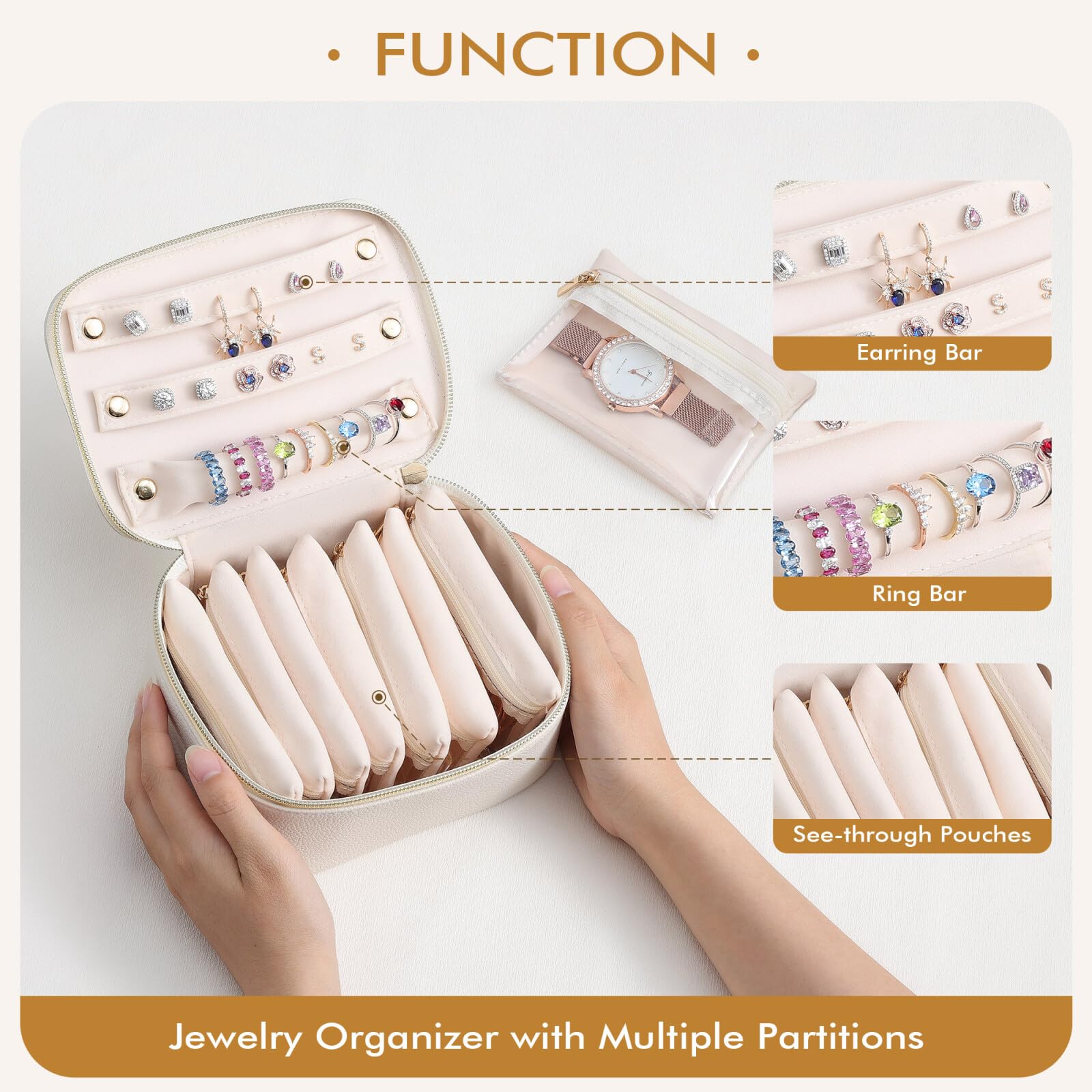 Personalized Initial Letter A Travel Jewelry Box & Makeup Organizer - White Christmas Gift for Women & Girls | Compact Jewelry Case for Travel Essentials | Perfect for Vacation, Bridal Shower & Birthday Presents