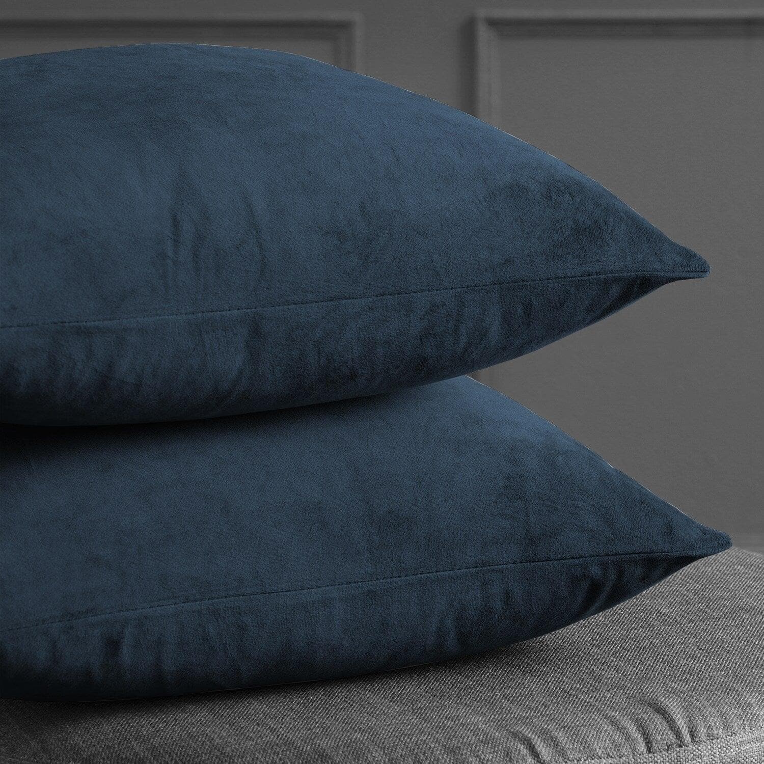 Premium Midnight Blue Velvet Cushion Covers Set of 2 - Soft Luxury Throw Pillow Covers for Sofa, Bed & Home Decor - 18x18 Inch Square Decorative Pillow Cases