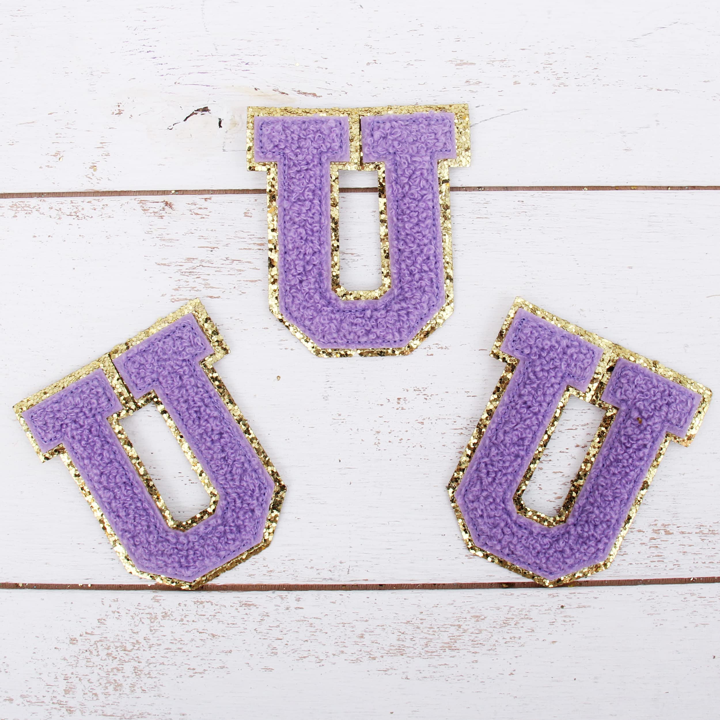 3 Pack Lavender Chenille Iron On Glitter Varsity Letter Patches - 5cm Tall 