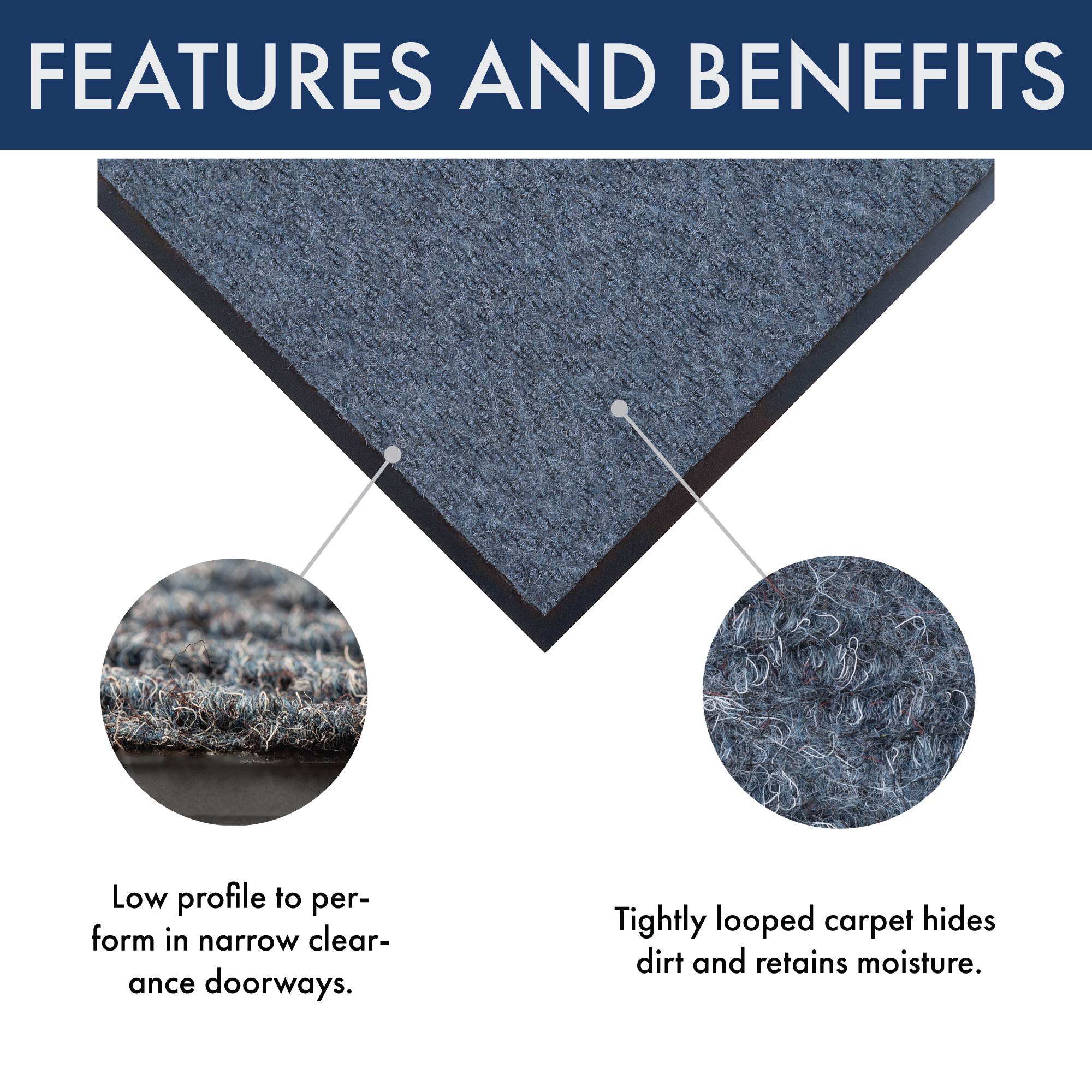 Notrax 105 Chevron Entrance Mat 3' x 10' - Non-Slip Indoor/Outdoor Doormat for Home, Office, School & Commercial Use - Waterproof Blue Floor Mat for High Traffic Areas