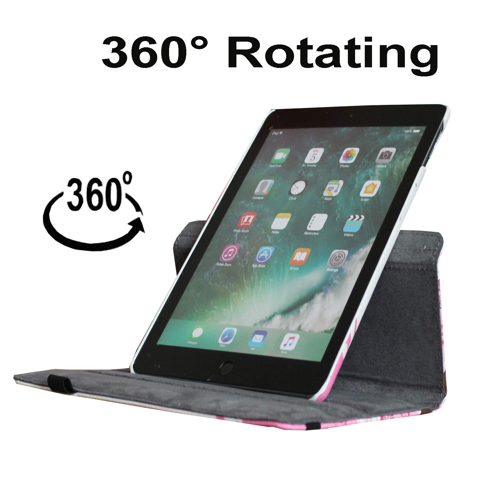 Premium Magnetic Smart Case for iPad Air 1st/2nd Gen (9.7 Inch) - Auto Wake/Sleep Cover with Rotating Stand & Apple Pencil Holder | Compatible with iPad Air A1474 A1475 A1476 A1566 A1567 | Pink White Floral Design | Perfect for Work, Study & Travel Protection
