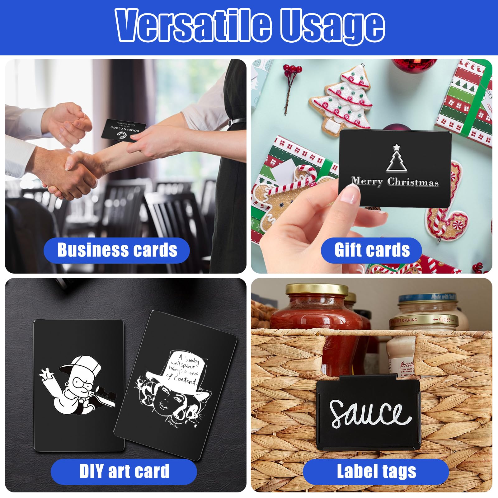 15 Pack 1mm Thick Black Aluminum Business Cards - Blank Metal Cards for Laser Engraving (3.34