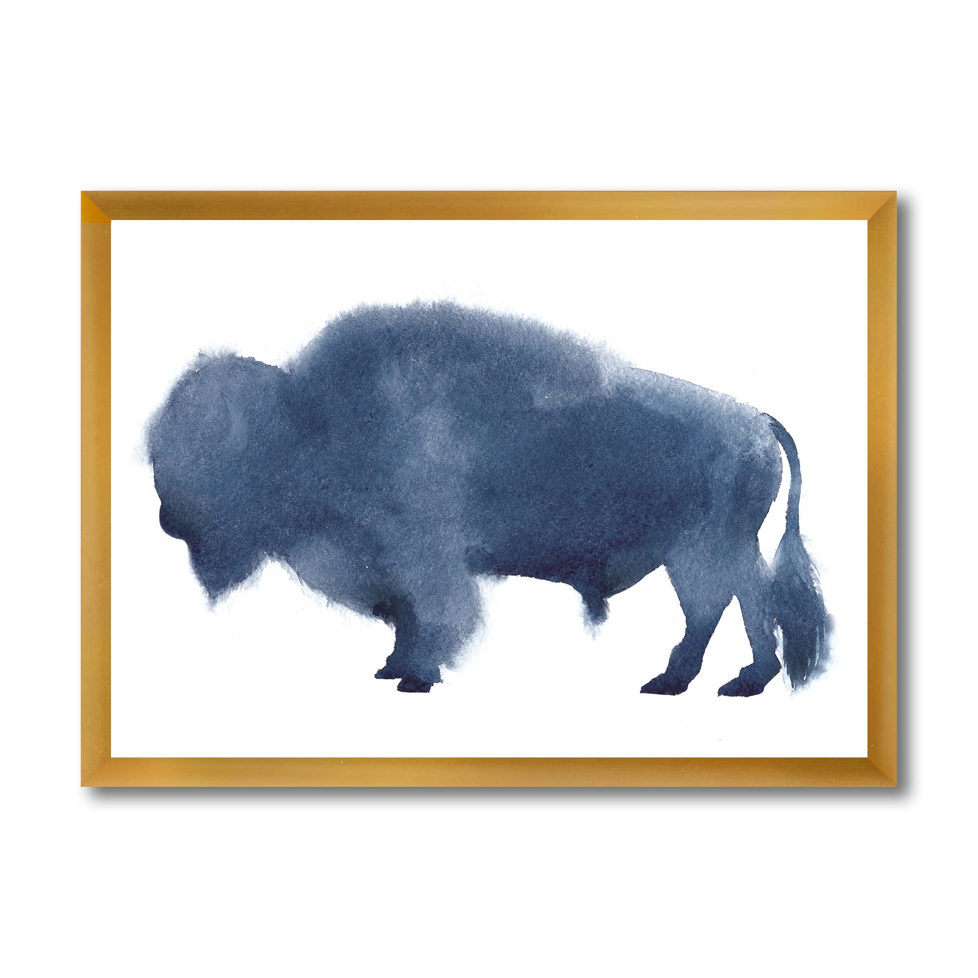 DesignQ Navy Blue Bison Silhouette Framed Wall Art - Rustic Farmhouse Decor for Living Room, Bedroom & Office