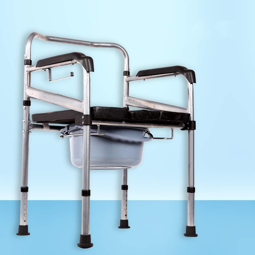 Adjustable Height Bedside Commode Shower Chair - Folding Bariatric Toilet Seat with Safety Steel Frame & Bucket/Handles - Ideal for Homecare, Elderly, Pregnancy & Post-Surgery Use in Bathroom & Bedroom