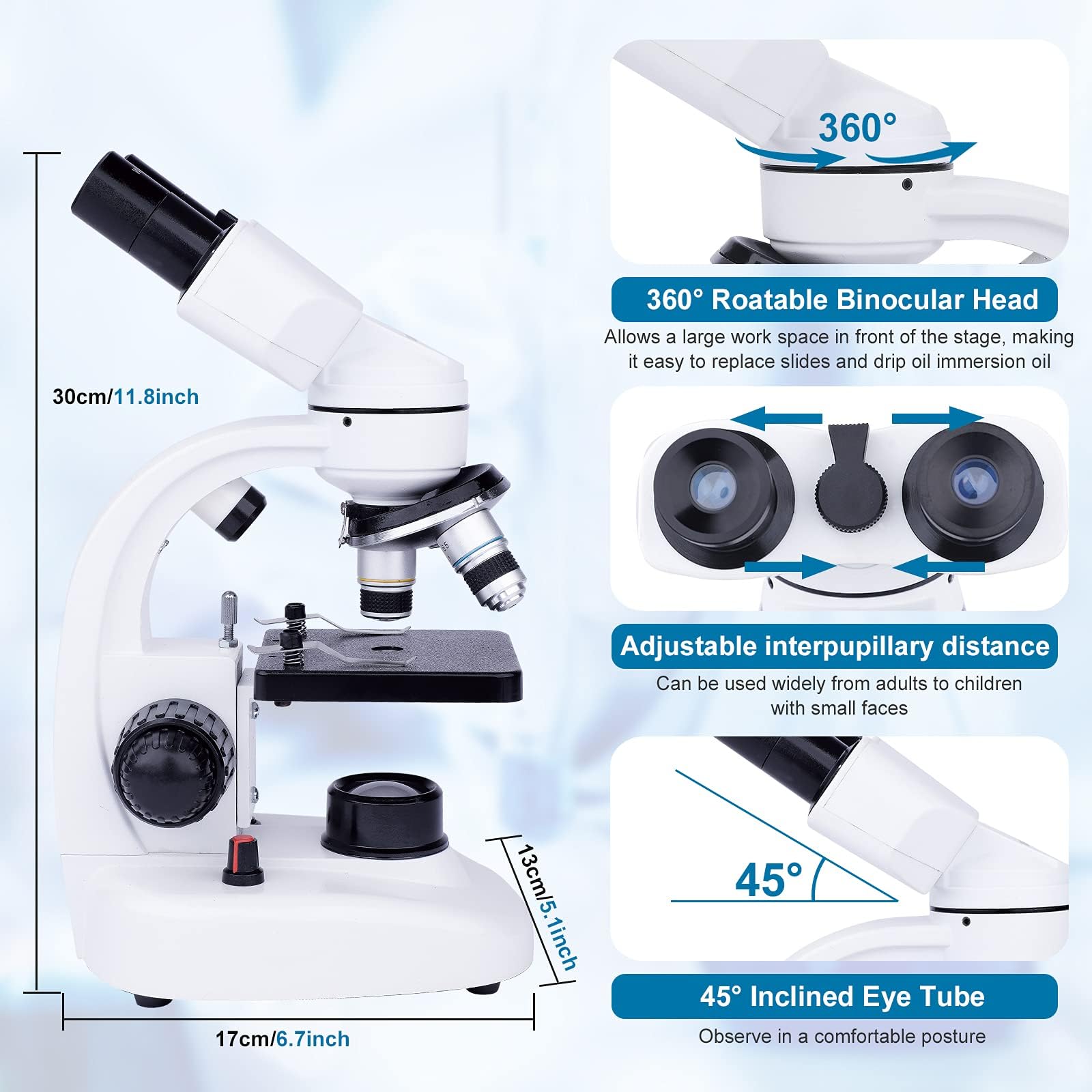 40X-1000X Binocular Compound Microscope for Adults & Students - Professional Lab-Grade Microscope with Slides, Phone Adapter & Specimen Kit - Perfect for Home Education, Science Hobbies & Biological Research