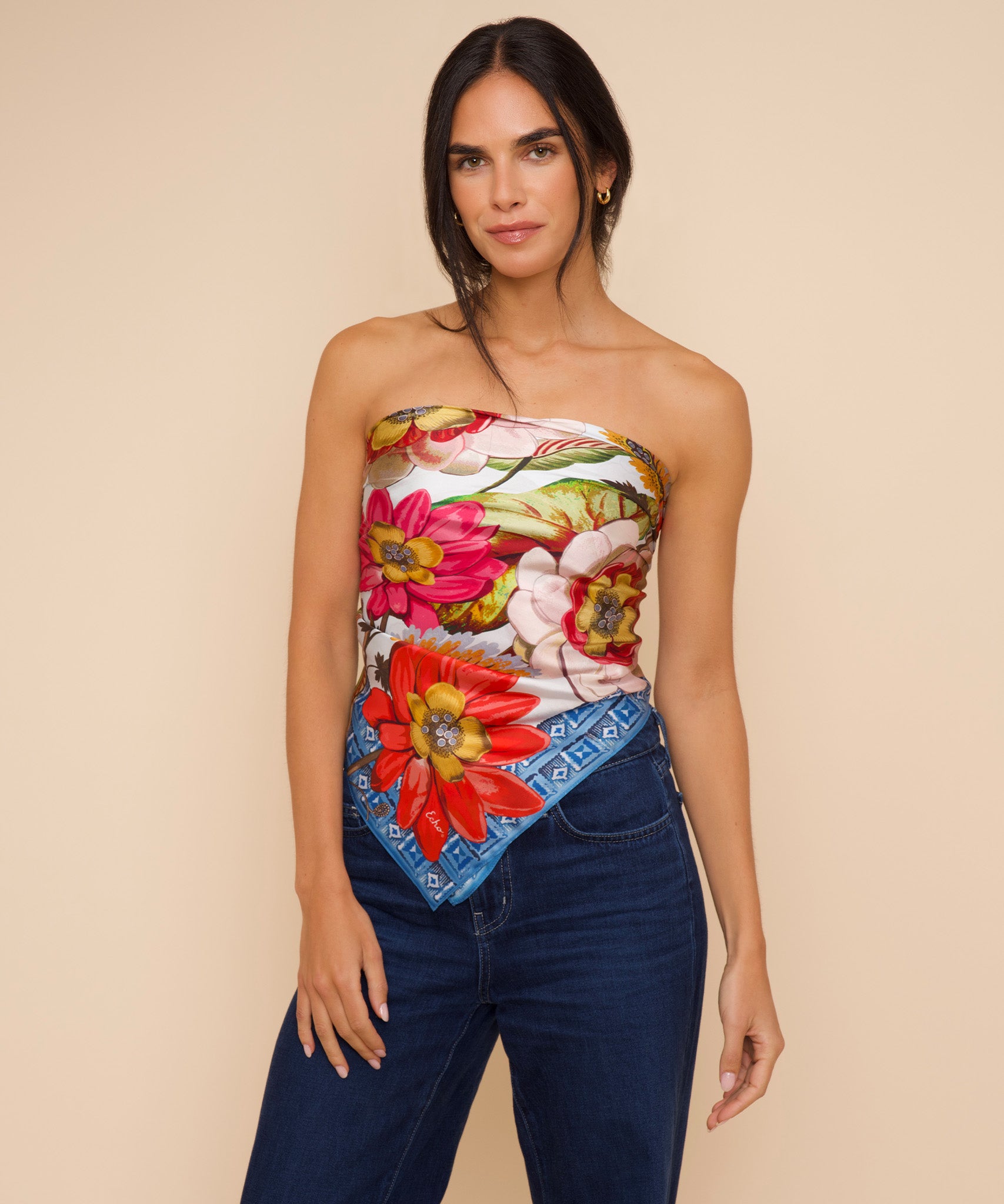 35 Inch Tropical Floral Silk Square Scarf for Women - Elegant Fashion Accessory for Spring, Summer, Beach & Travel Outfits