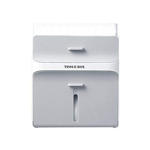 Waterproof Wall Mount Toilet Paper Holder - Gray Bathroom Tissue Box Organizer with Storage Tray, Creative Paper Roll Tube Rack for Bathroom, Kitchen, RV & Office Organization