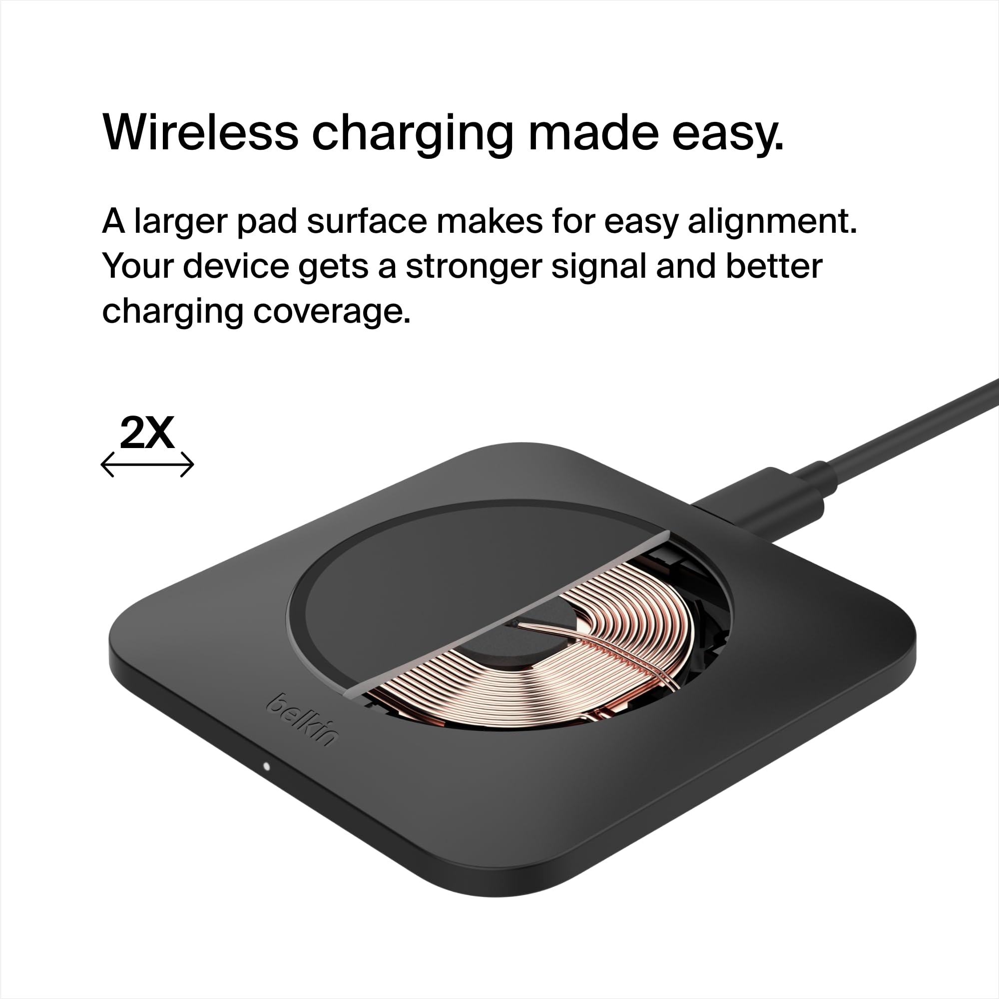 Belkin BoostCharge Pro 15W Fast Wireless Charging Pad - Universal Qi-Certified Charger for iPhone 15/14/13, Samsung Galaxy S23/S22, AirPods Pro & MagSafe Devices - Perfect for Home, Office & Travel - Black