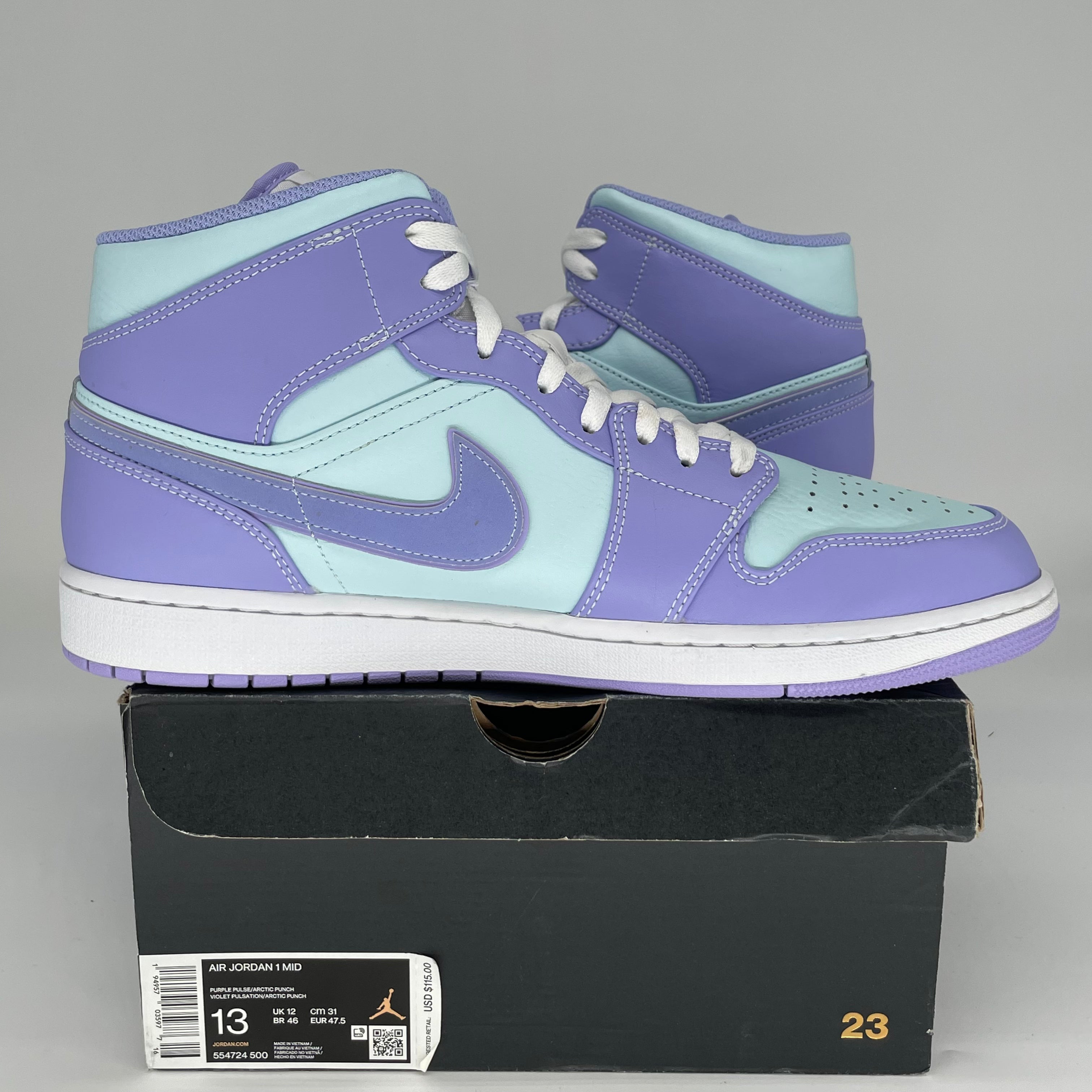 AIR JORDAN 1 MID Purple Aqua Men's Basketball Shoes Size 13 (554724-500) - Perfect for Streetwear & Sneaker Collectors