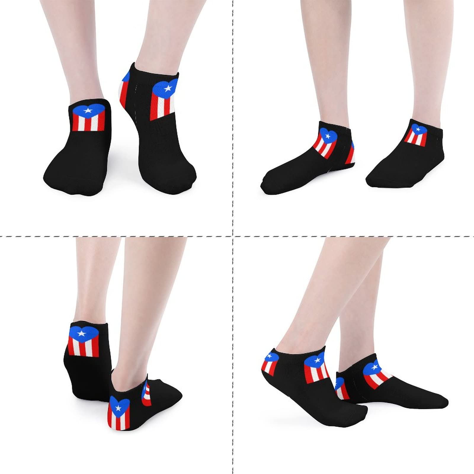 Puerto Rico Heart Flag Short Socks - Comfortable & Breathable Low Cut Crew Socks for Men & Women - Perfect for Running, Sports & Casual Wear