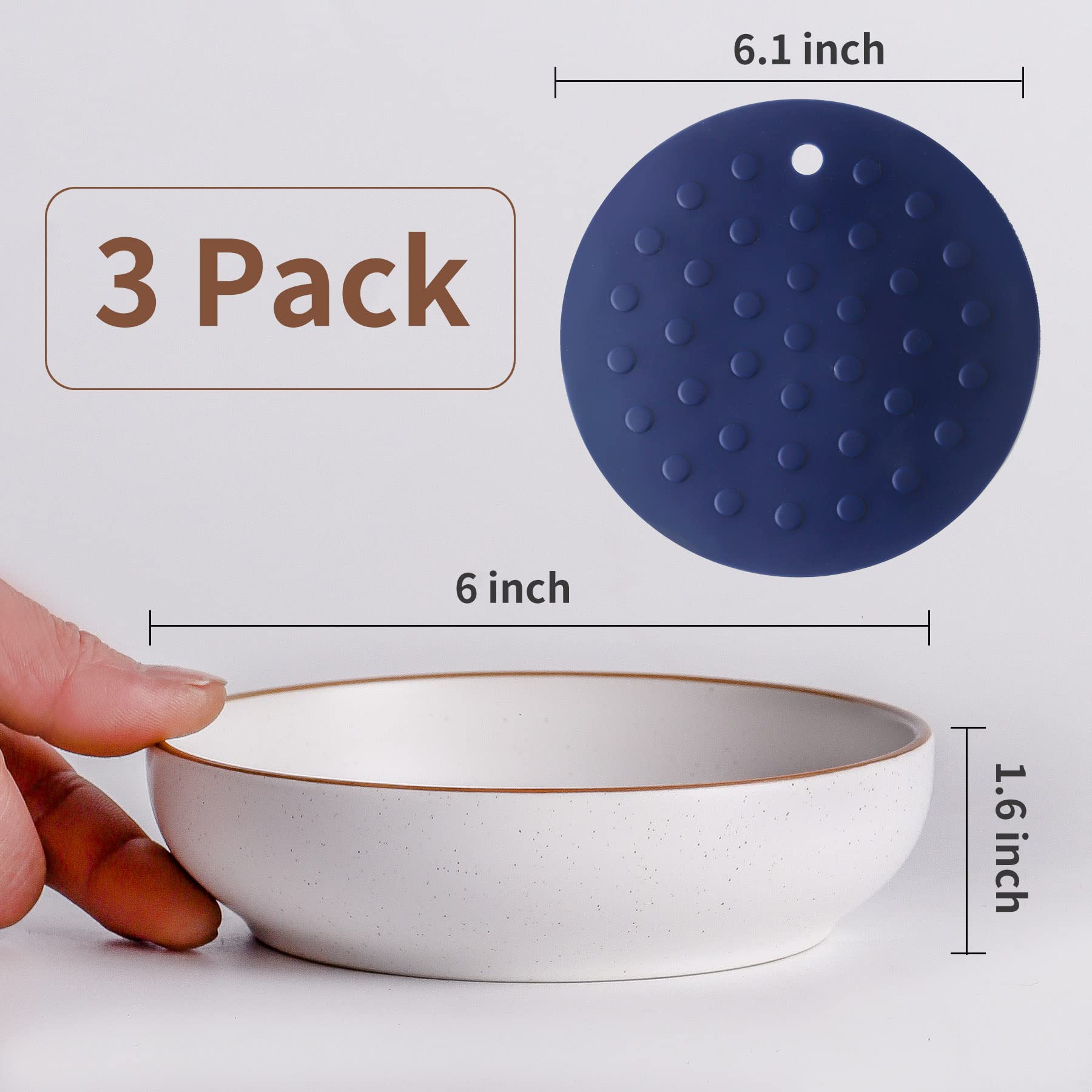 Howise 6 Inch Ceramic Cat Bowls with Non-Slip Mat - 3 Piece Cat Food and Water Dish Set - Wide Shallow Design for Whisker Fatigue Relief - Perfect for Kittens and Adult Cats - Ideal for Home, Kitchen or Pet Feeding Station (White)