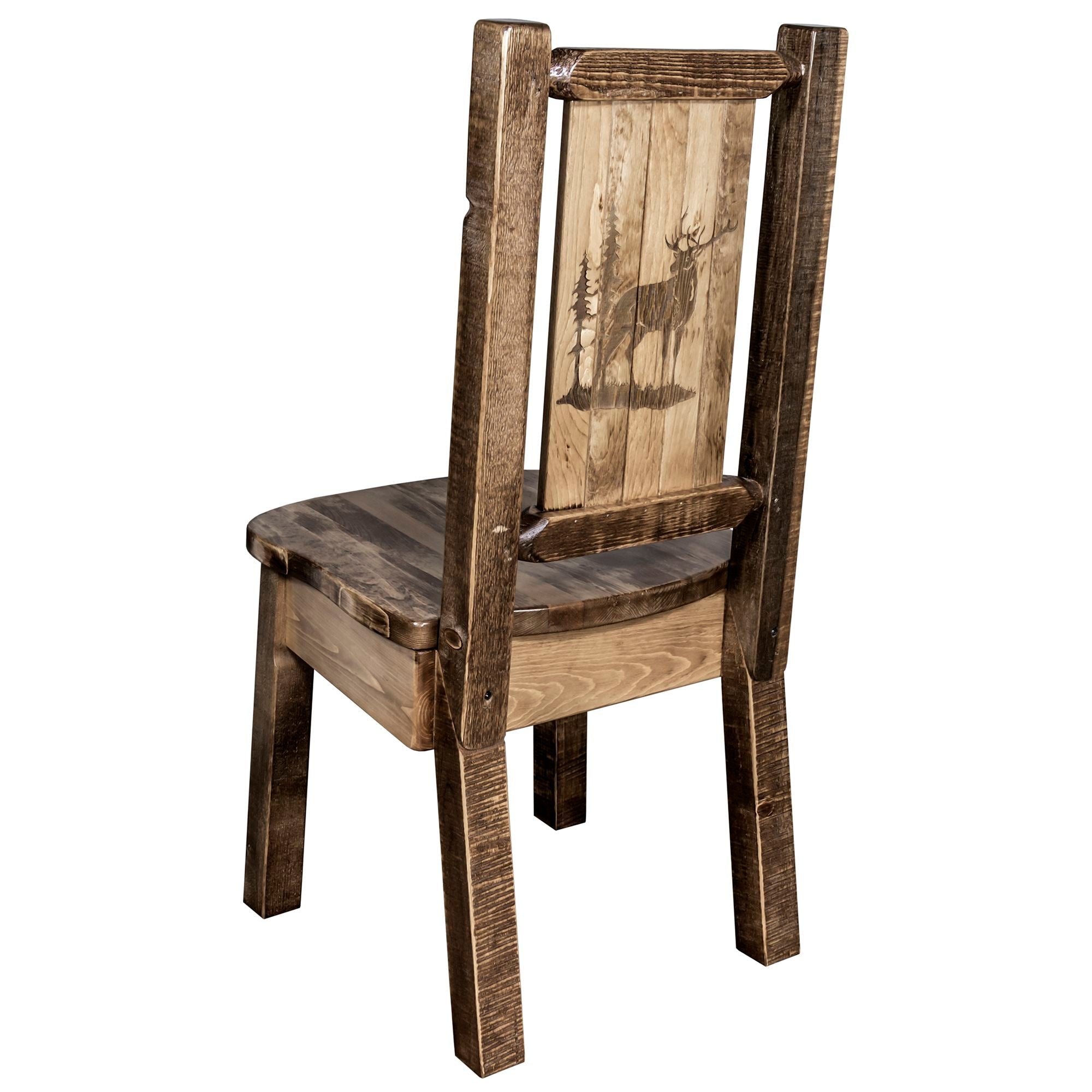 Homestead Side Chair with Laser Engraved Design - Rustic Wooden Dining Chair for Kitchen, Dining Room & Farmhouse Decor
